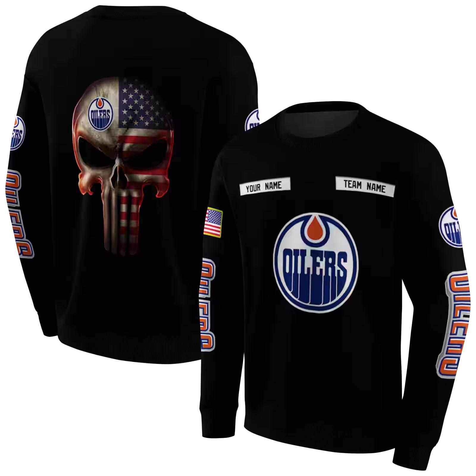 customized edmonton oilers punisher skull black hoodie premium grade