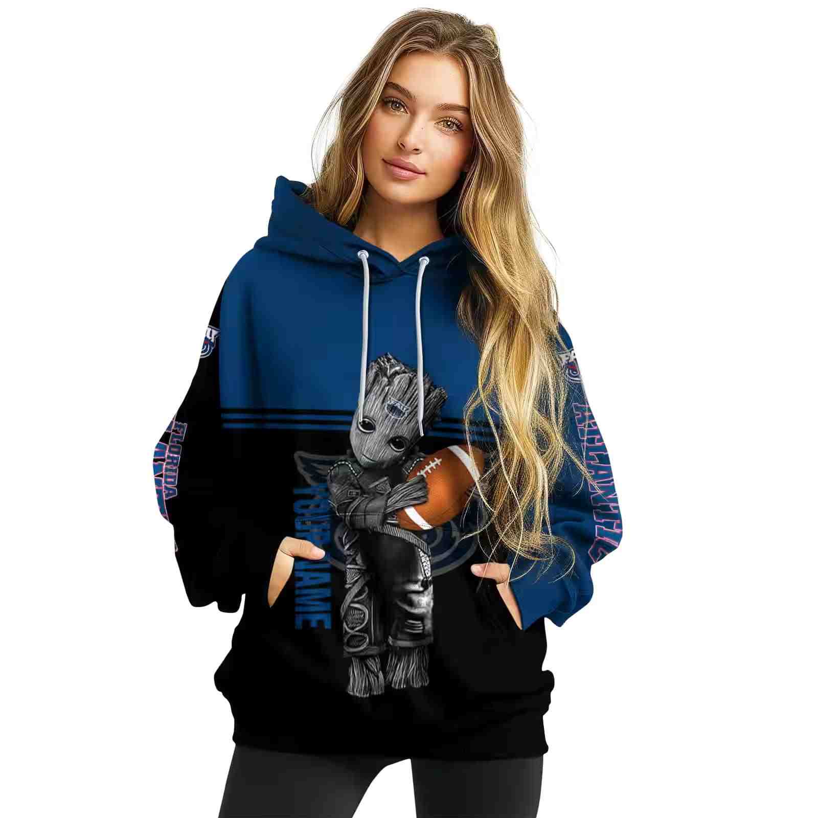 customized florida atlantic owls baby groot blue black hoodie high quality