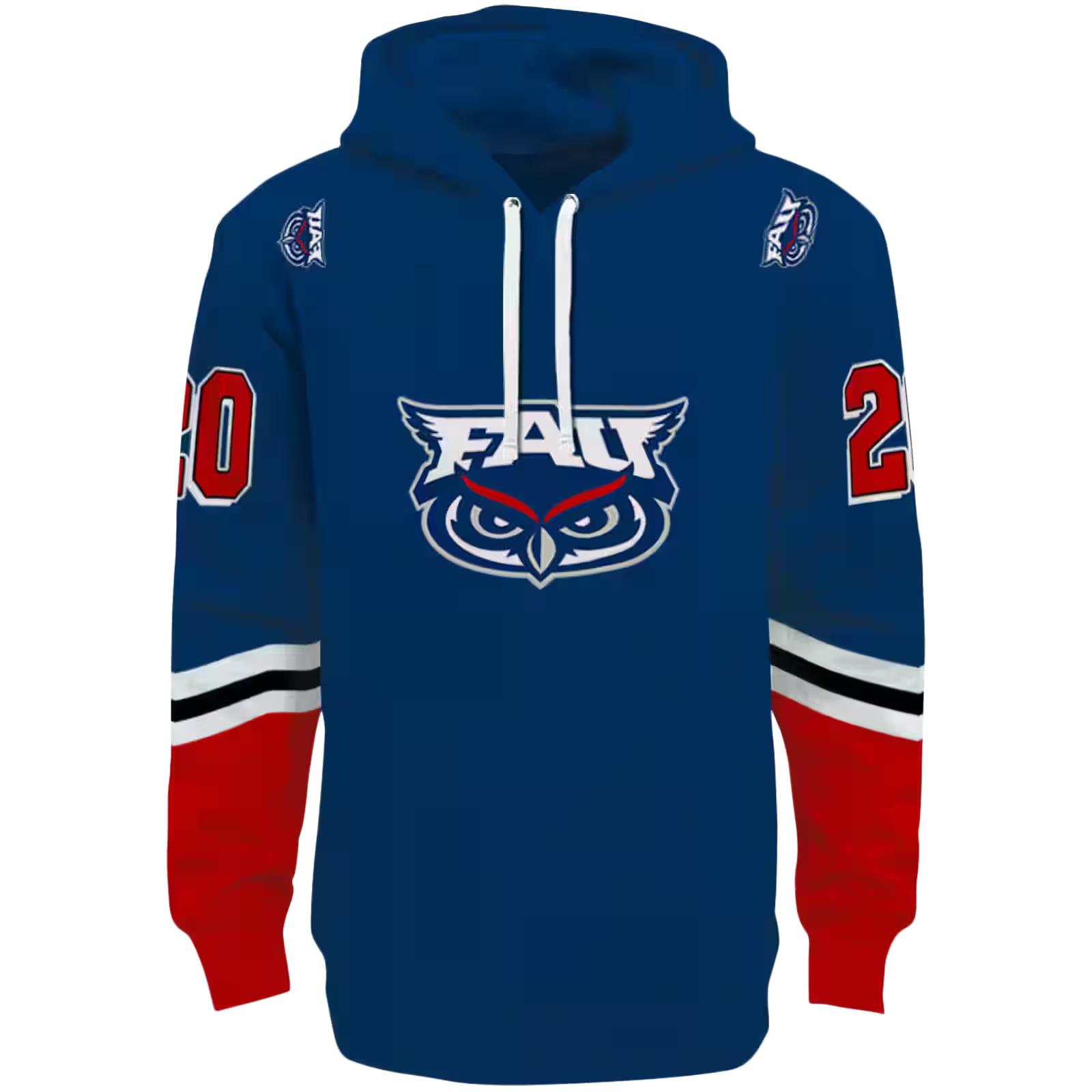 Customized Florida Atlantic Owls Striped Sleeves Blue Hoodie