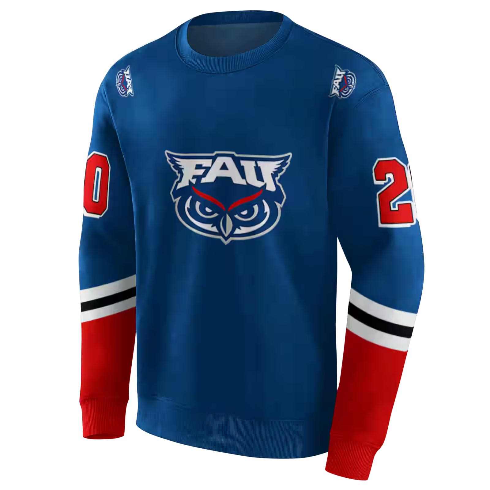 customized florida atlantic owls striped sleeves blue hoodie new arrival