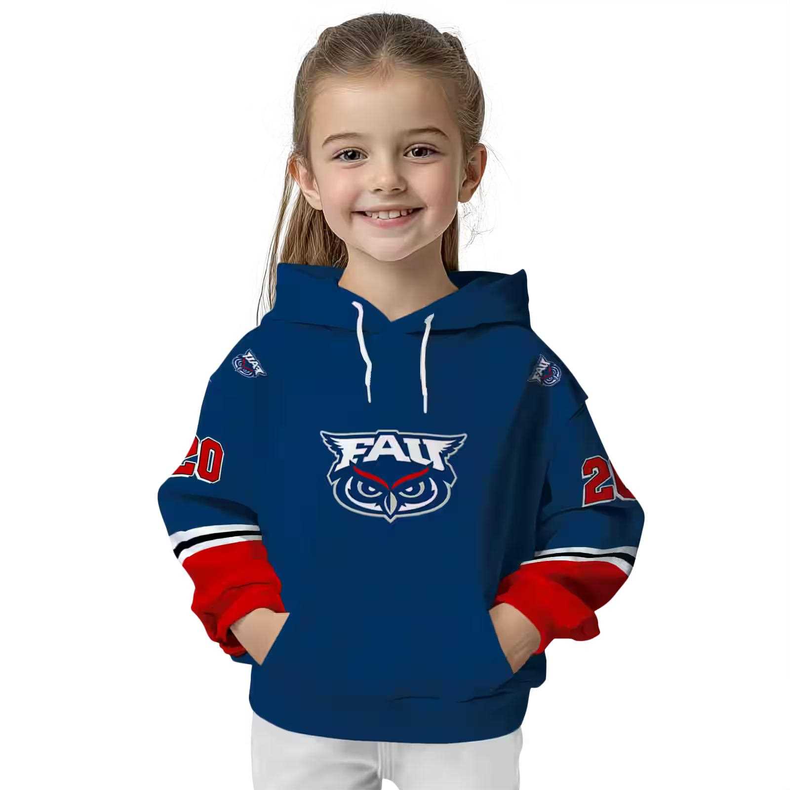 customized florida atlantic owls striped sleeves blue hoodie top rated