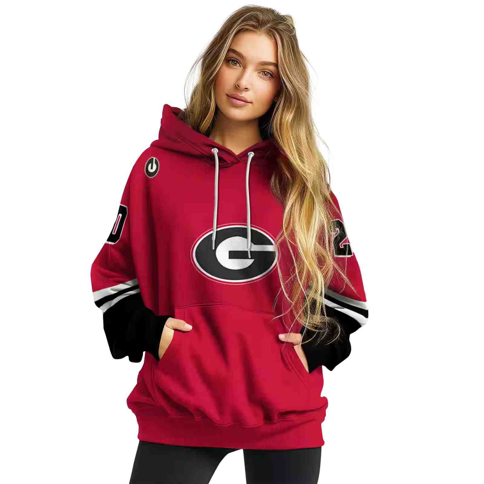 customized georgia bulldogs striped sleeves red hoodie high quality