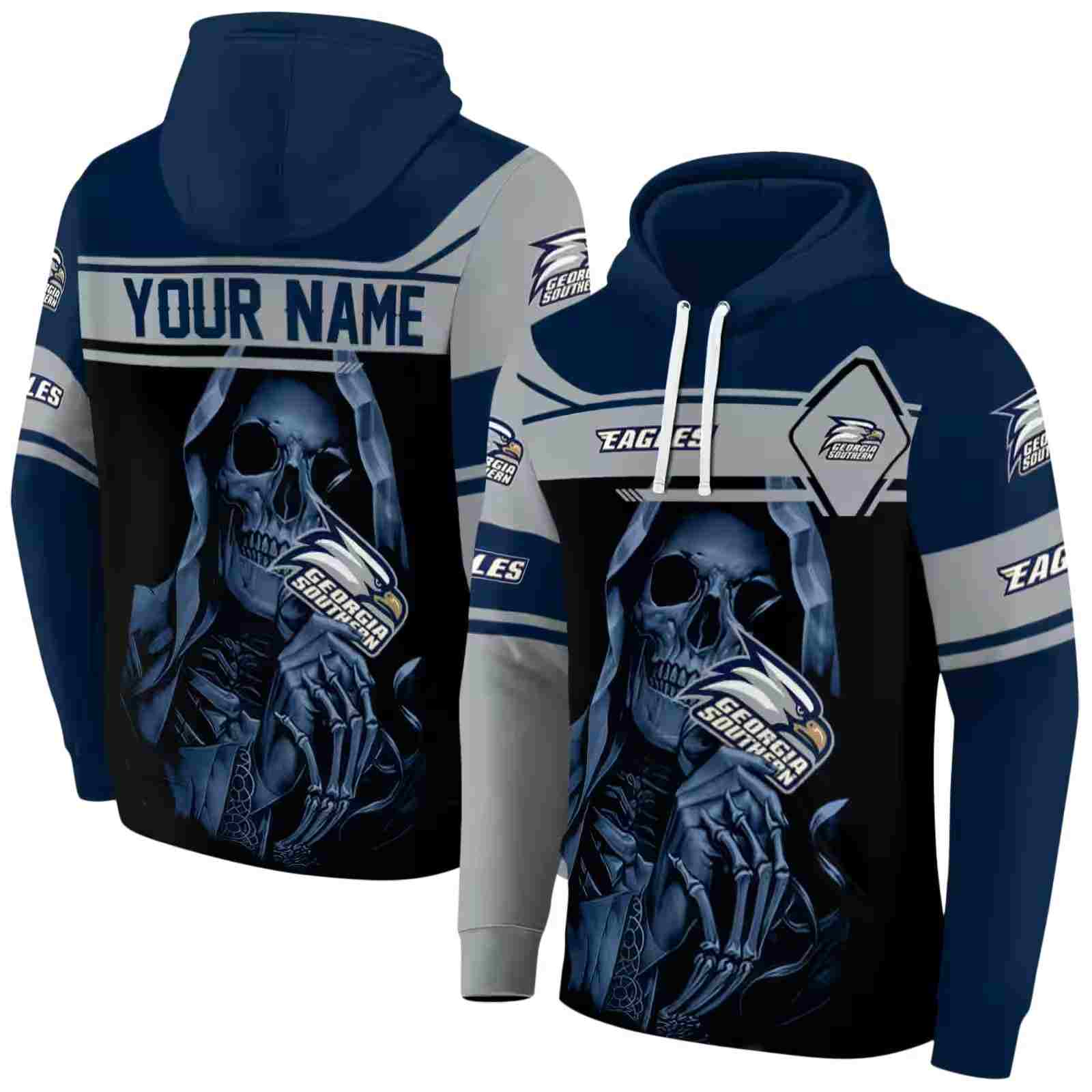 customized georgia southern eagles grim reaper blue black hoodie fashion forward