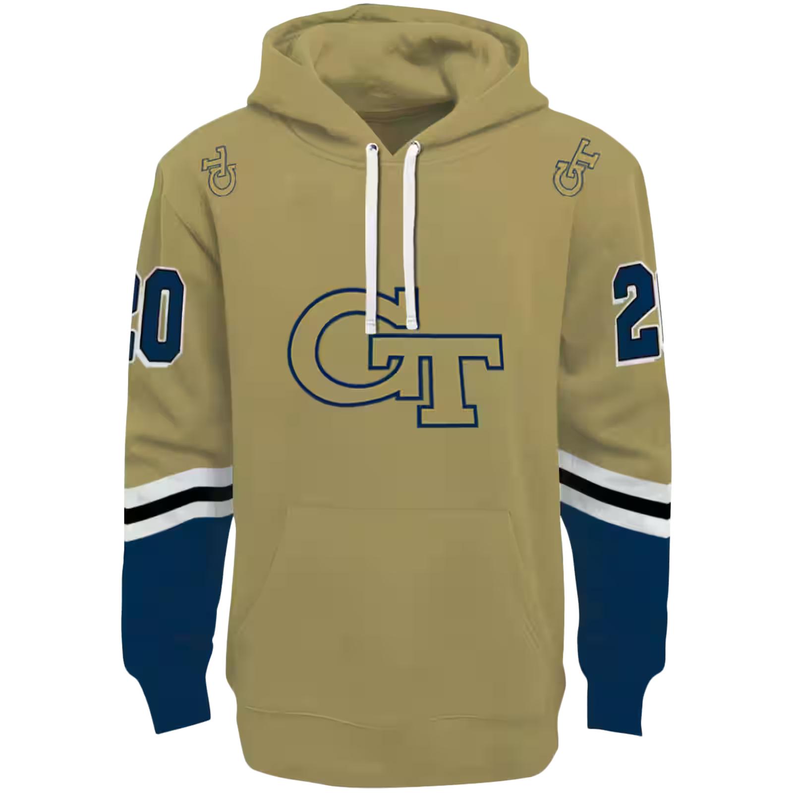 Customized Georgia Tech Yellow Jackets Striped Sleeves Gold Hoodie