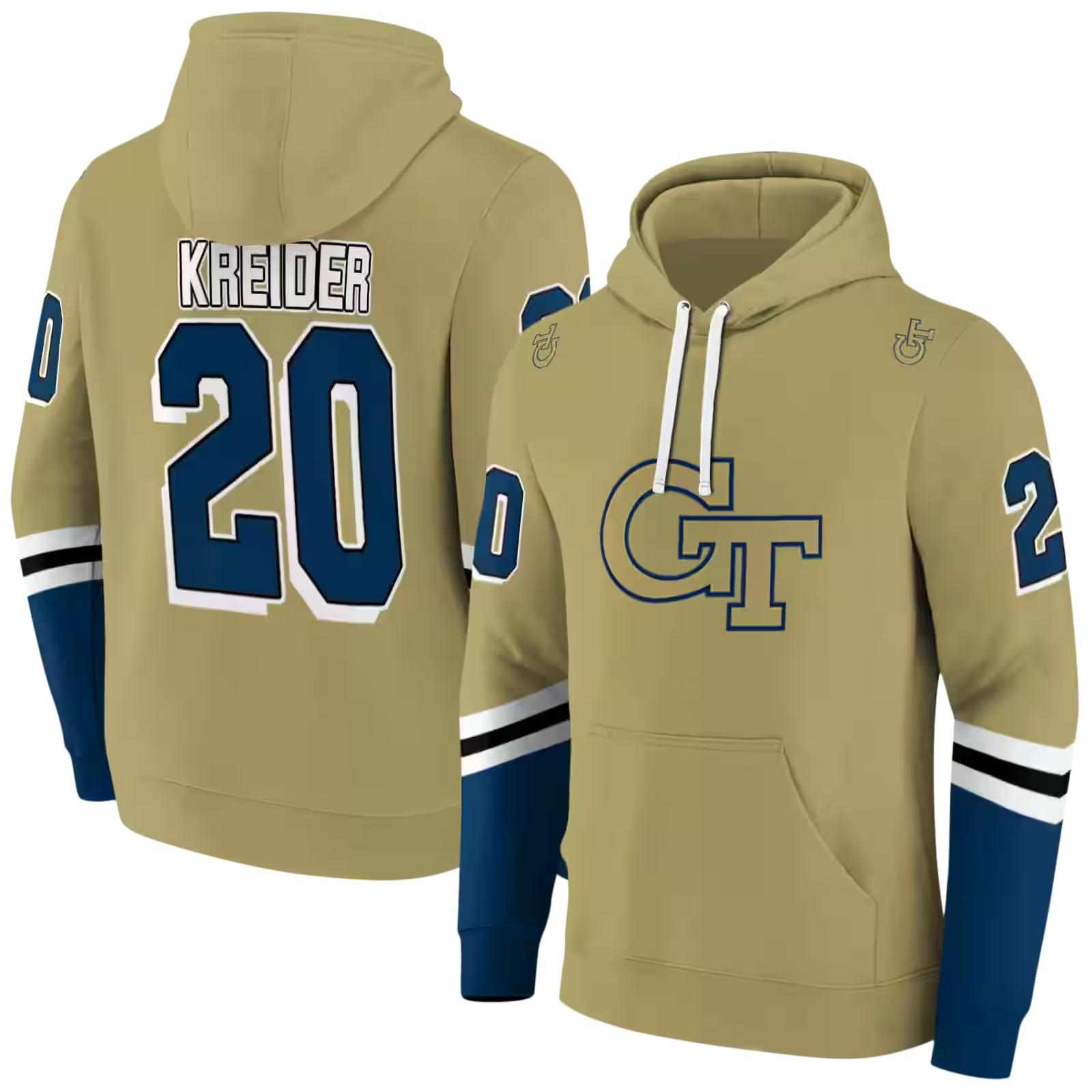 customized georgia tech yellow jackets striped sleeves gold hoodie fashion forward