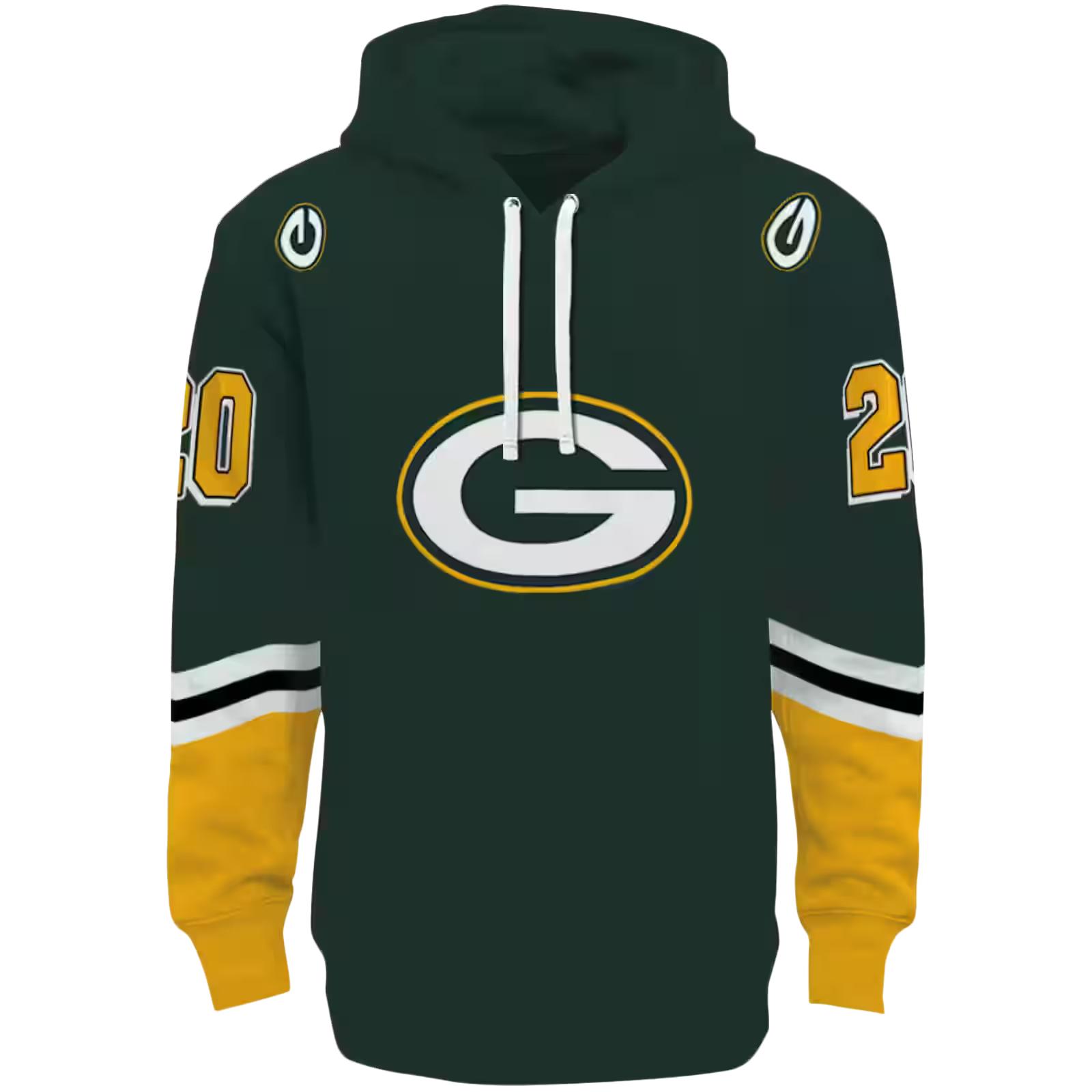 Customized Green Bay Packers Striped Sleeves Green Hoodie