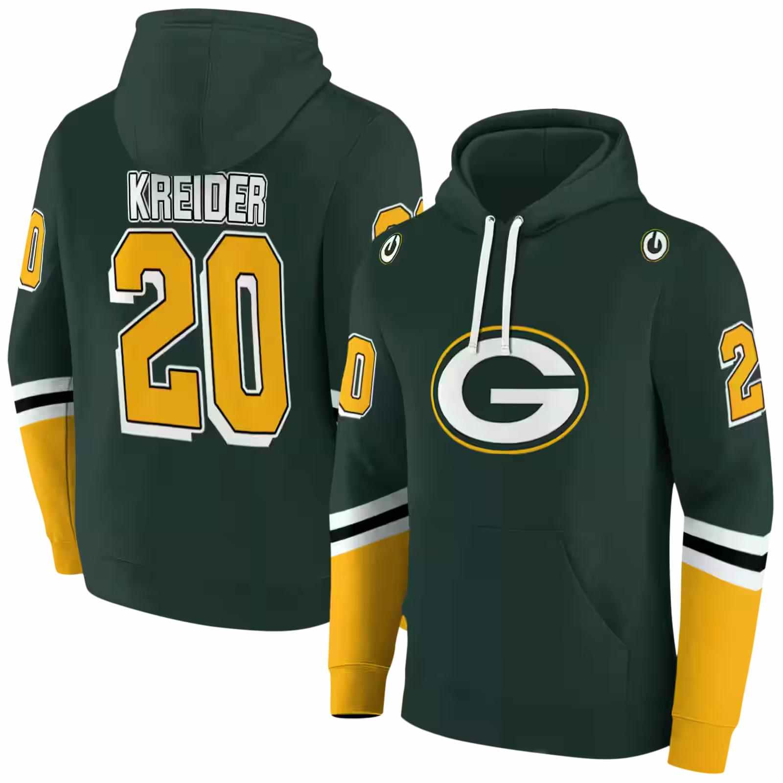 customized green bay packers striped sleeves green hoodie fashion forward