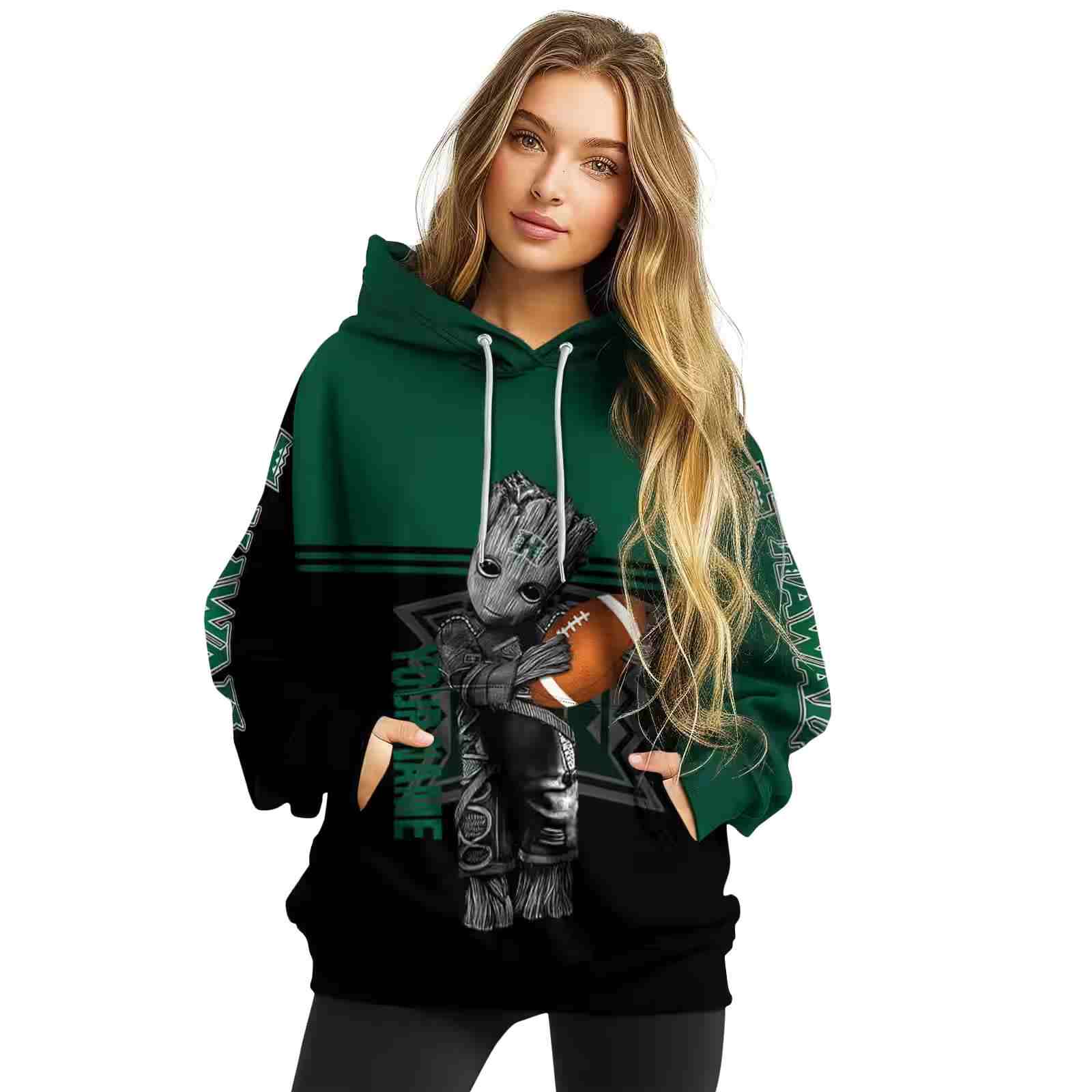 customized hawaii rainbow warriors baby groot green black hoodie high quality