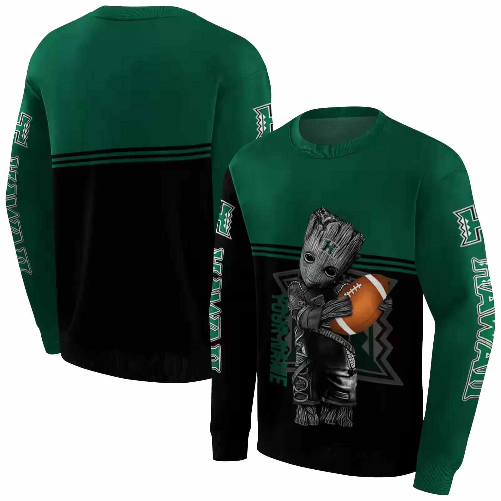 customized hawaii rainbow warriors baby groot green black hoodie premium grade