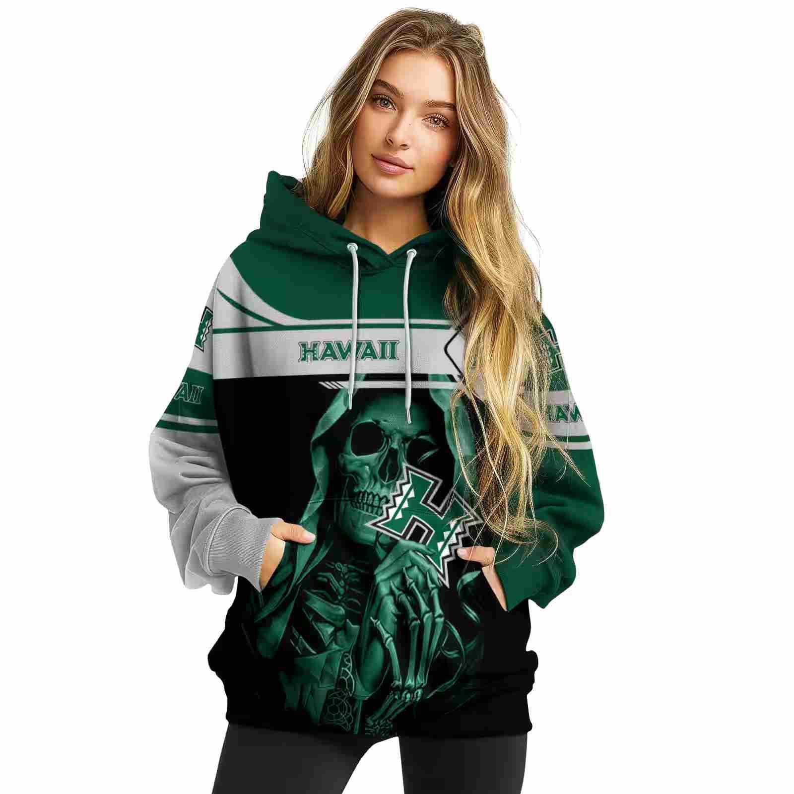 customized hawaii rainbow warriors grim reaper green black hoodie high quality