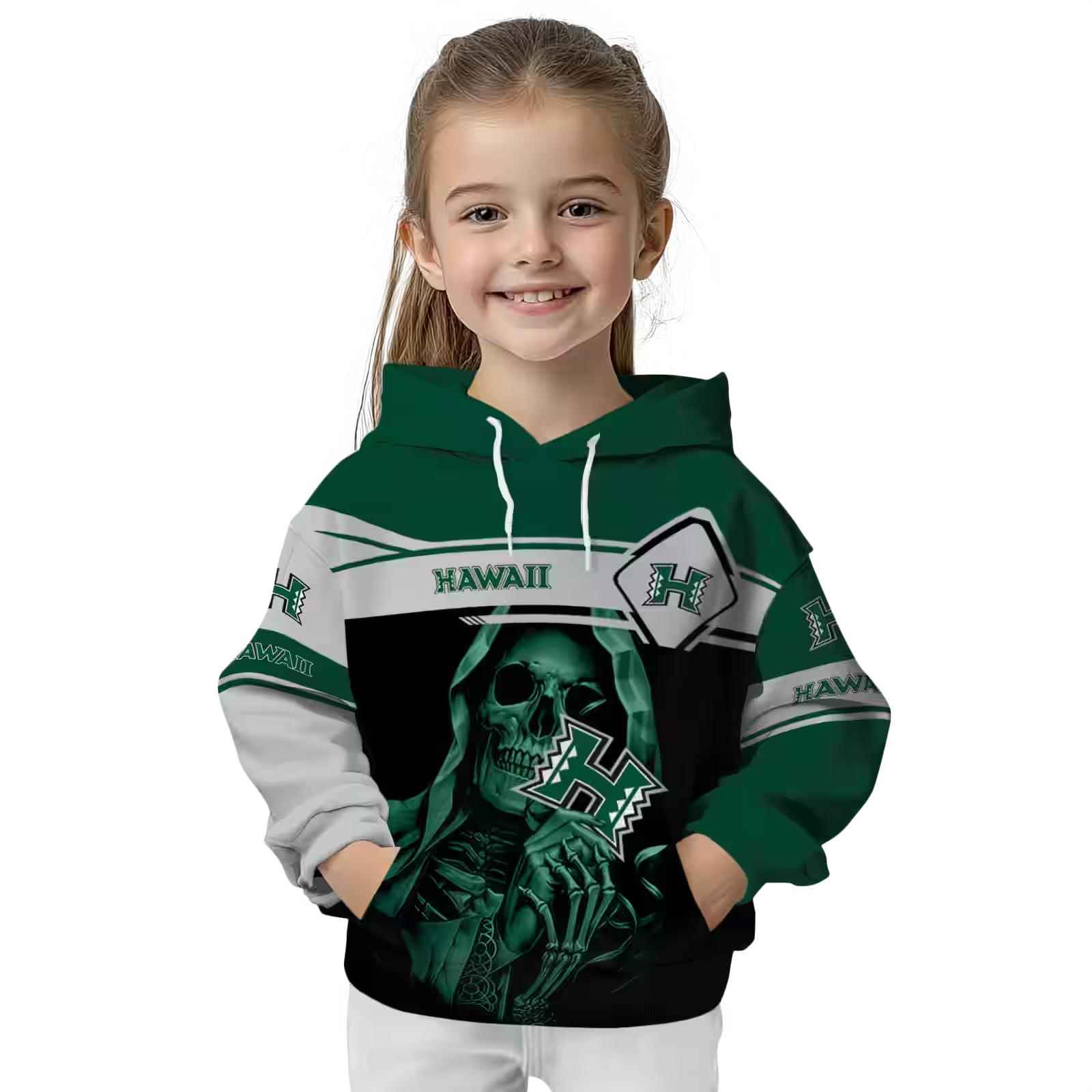 customized hawaii rainbow warriors grim reaper green black hoodie top rated