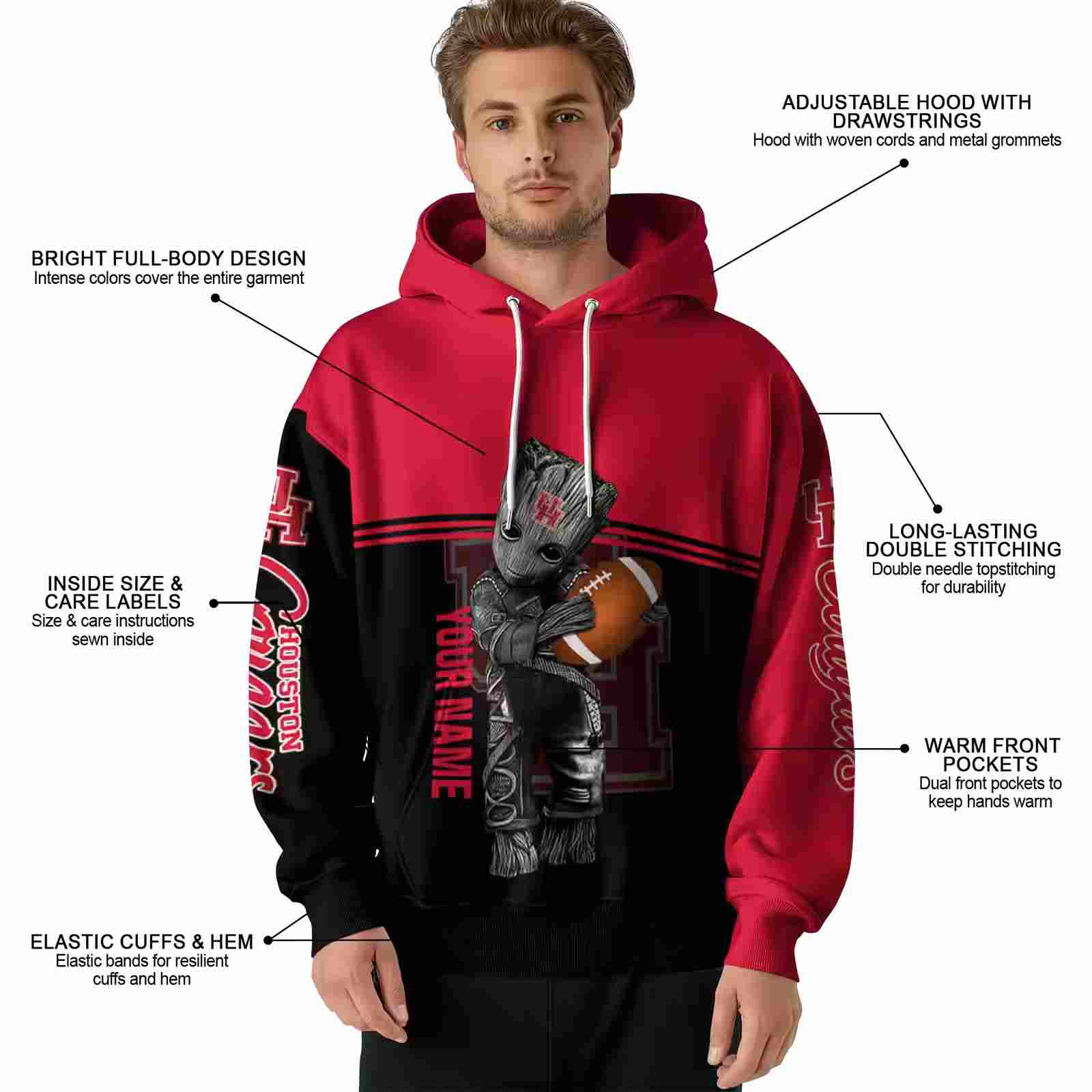 customized houston cougars baby groot red black hoodie latest model