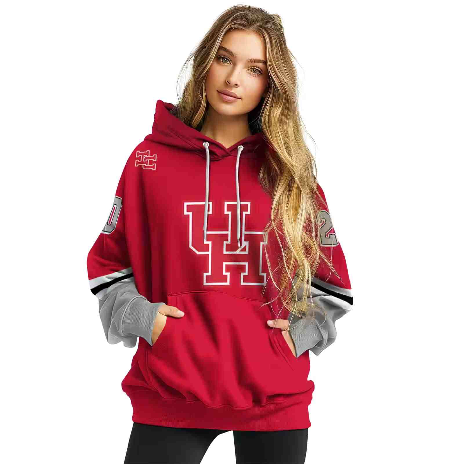 customized houston cougars striped sleeves red hoodie high quality