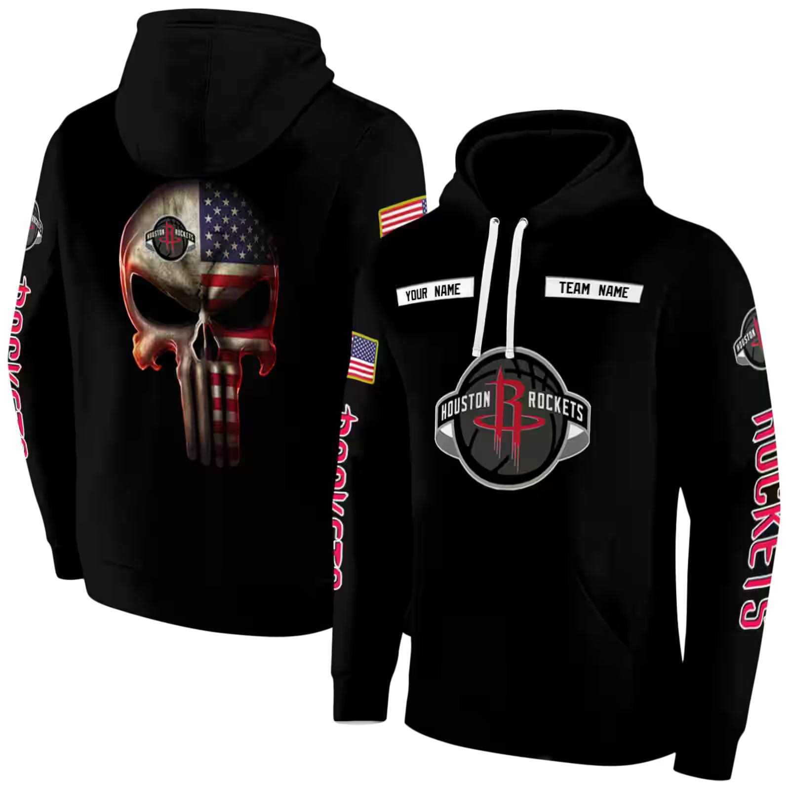 customized houston rockets punisher skull black hoodie fashion forward