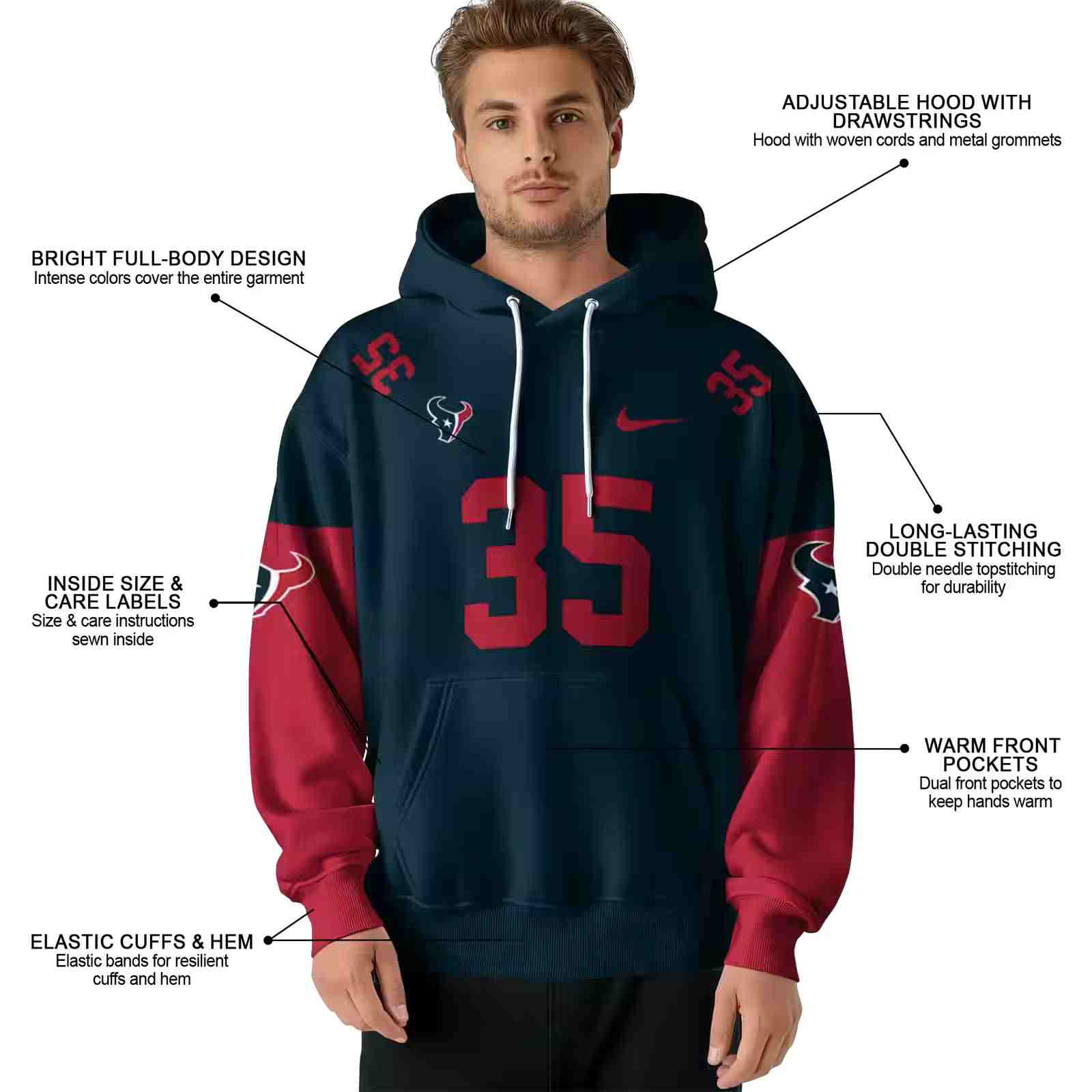 customized houston texans minimal design blue hoodie latest model