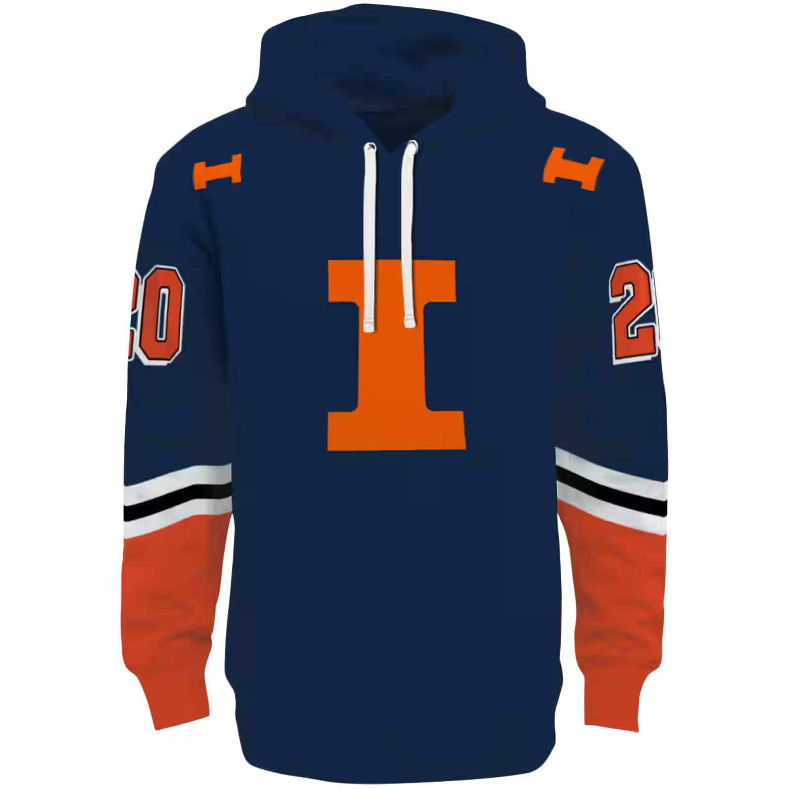 Customized Illinois Fighting Illini Striped Sleeves Blue Hoodie