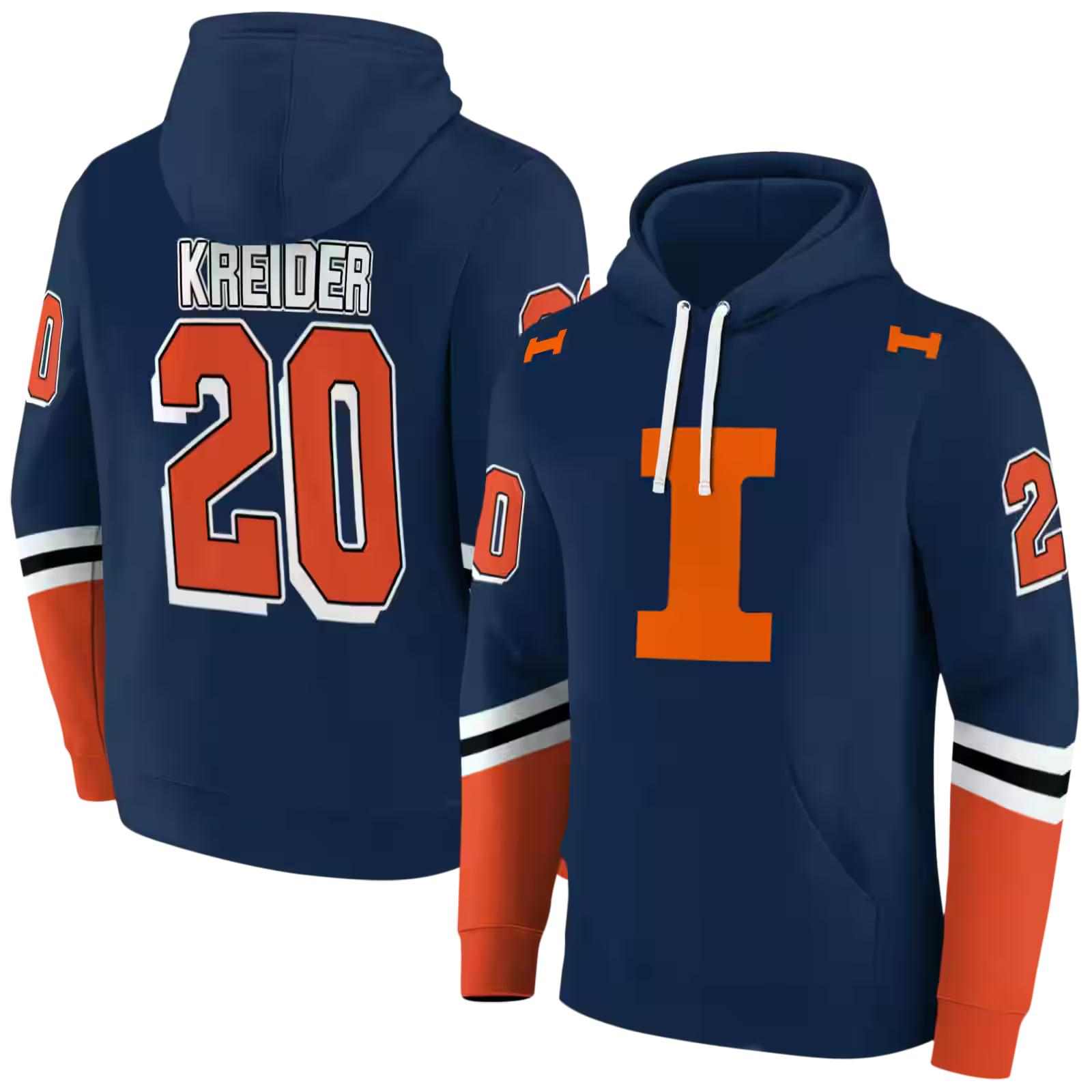 customized illinois fighting illini striped sleeves blue hoodie fashion forward