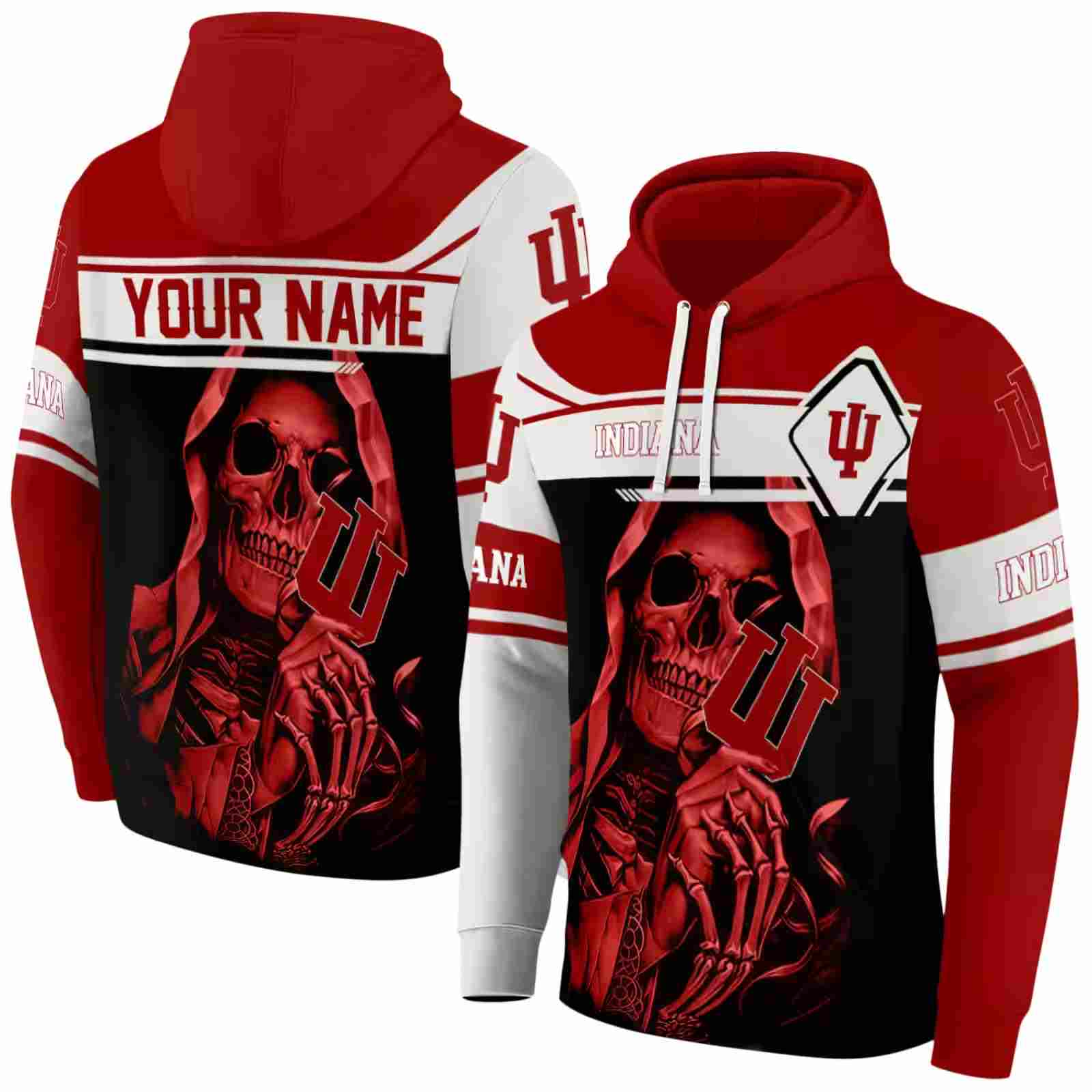 customized indiana hoosiers grim reaper red black hoodie fashion forward