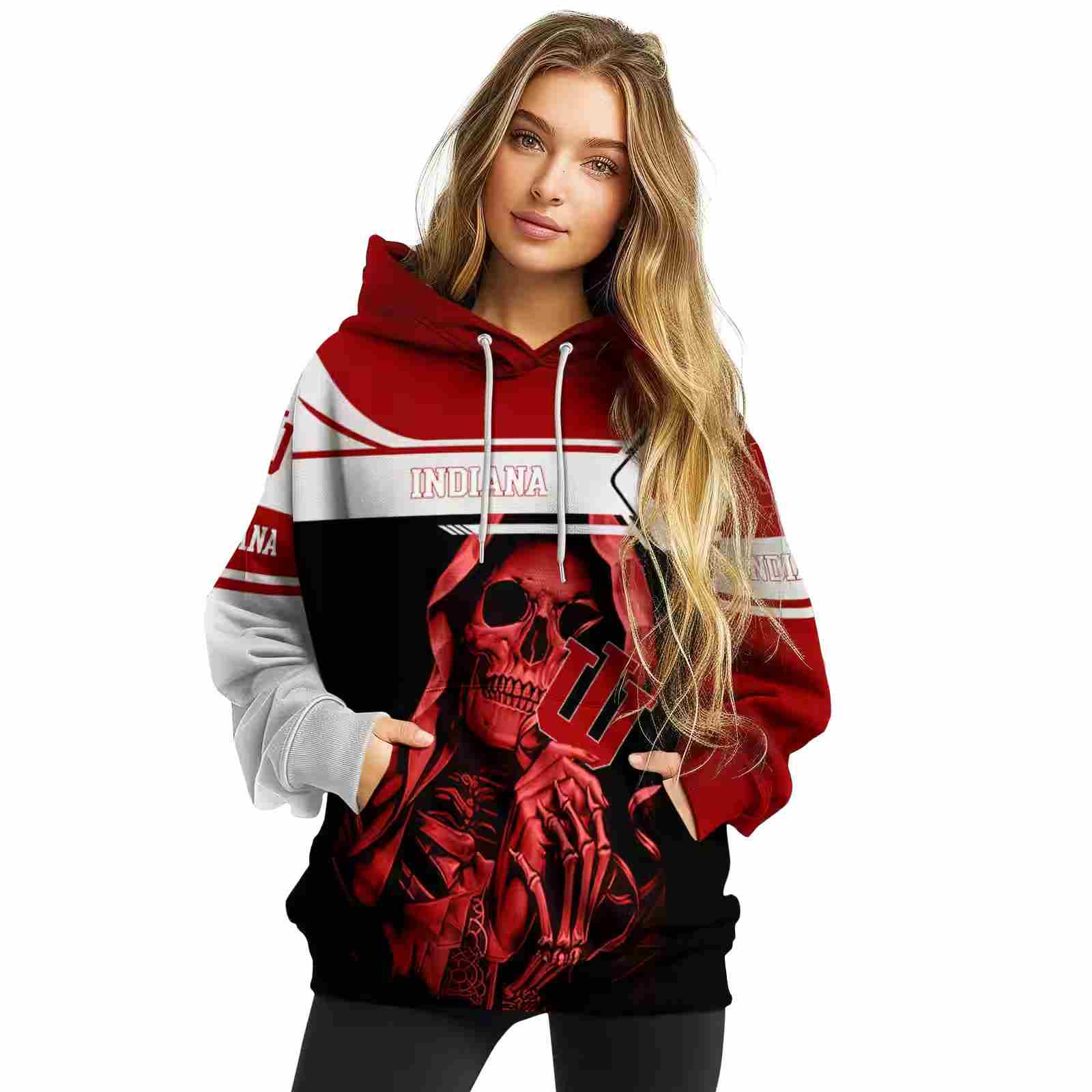 customized indiana hoosiers grim reaper red black hoodie high quality