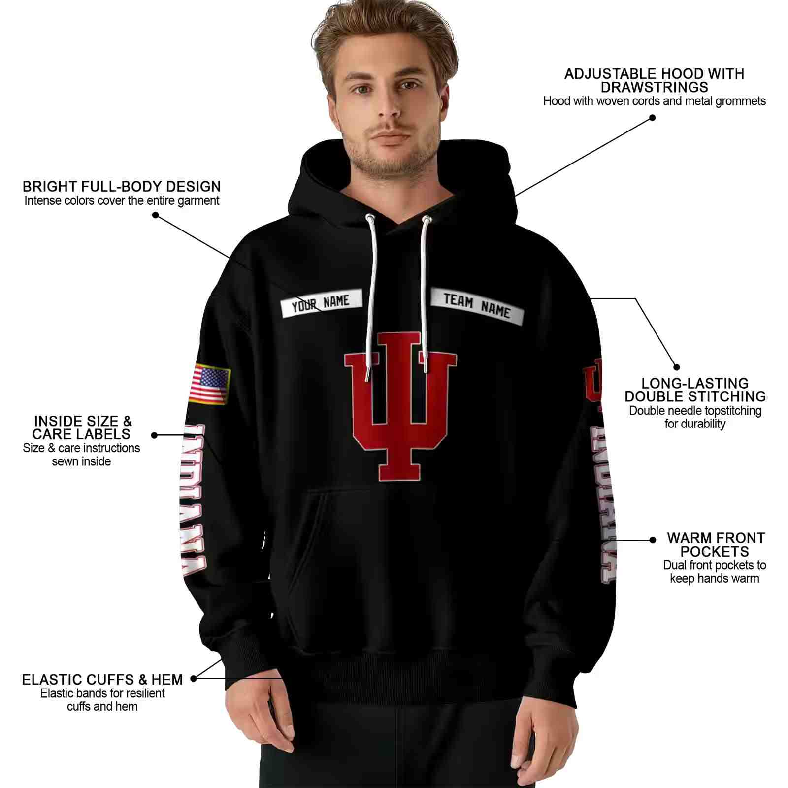 customized indiana hoosiers punisher skull black hoodie latest model