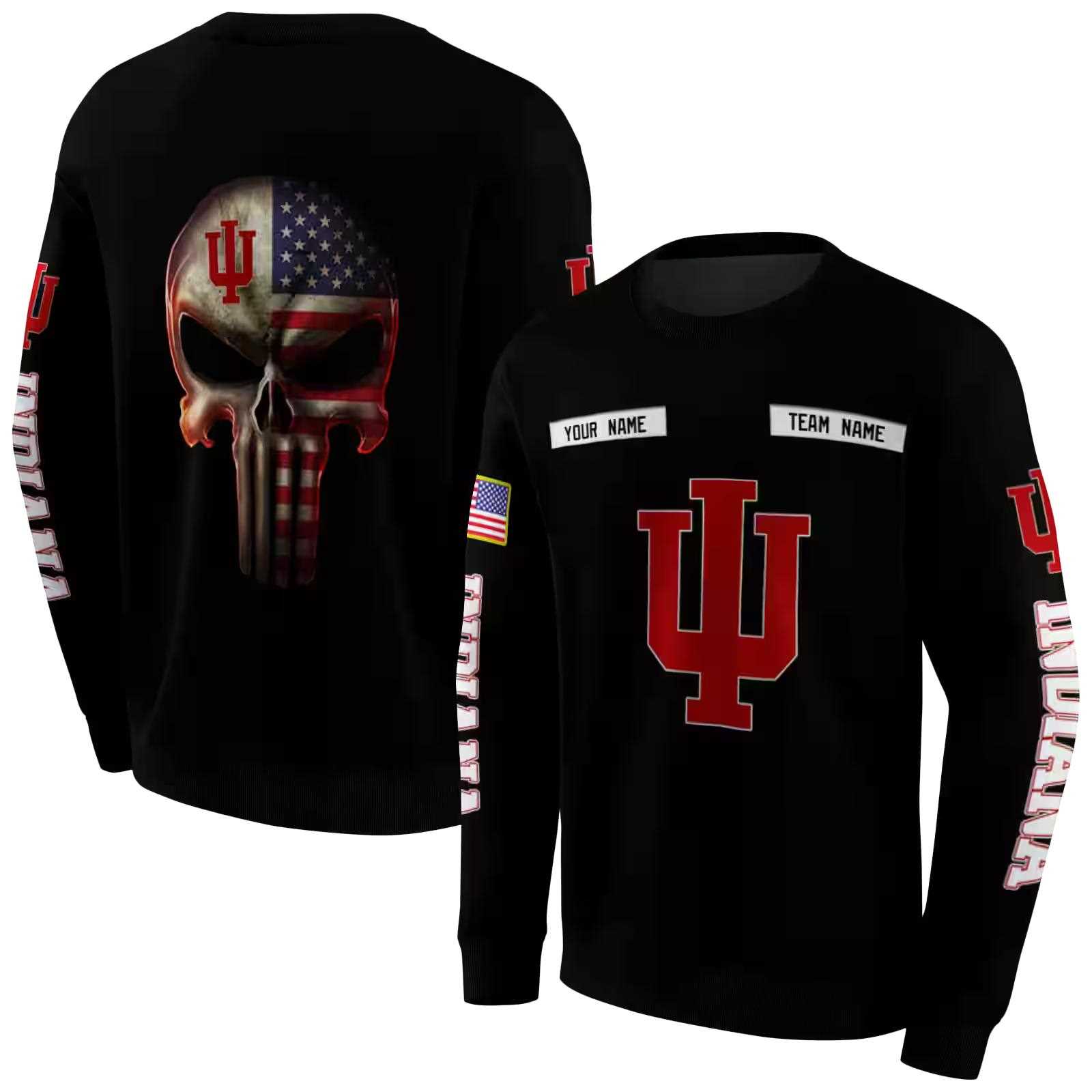 customized indiana hoosiers punisher skull black hoodie premium grade