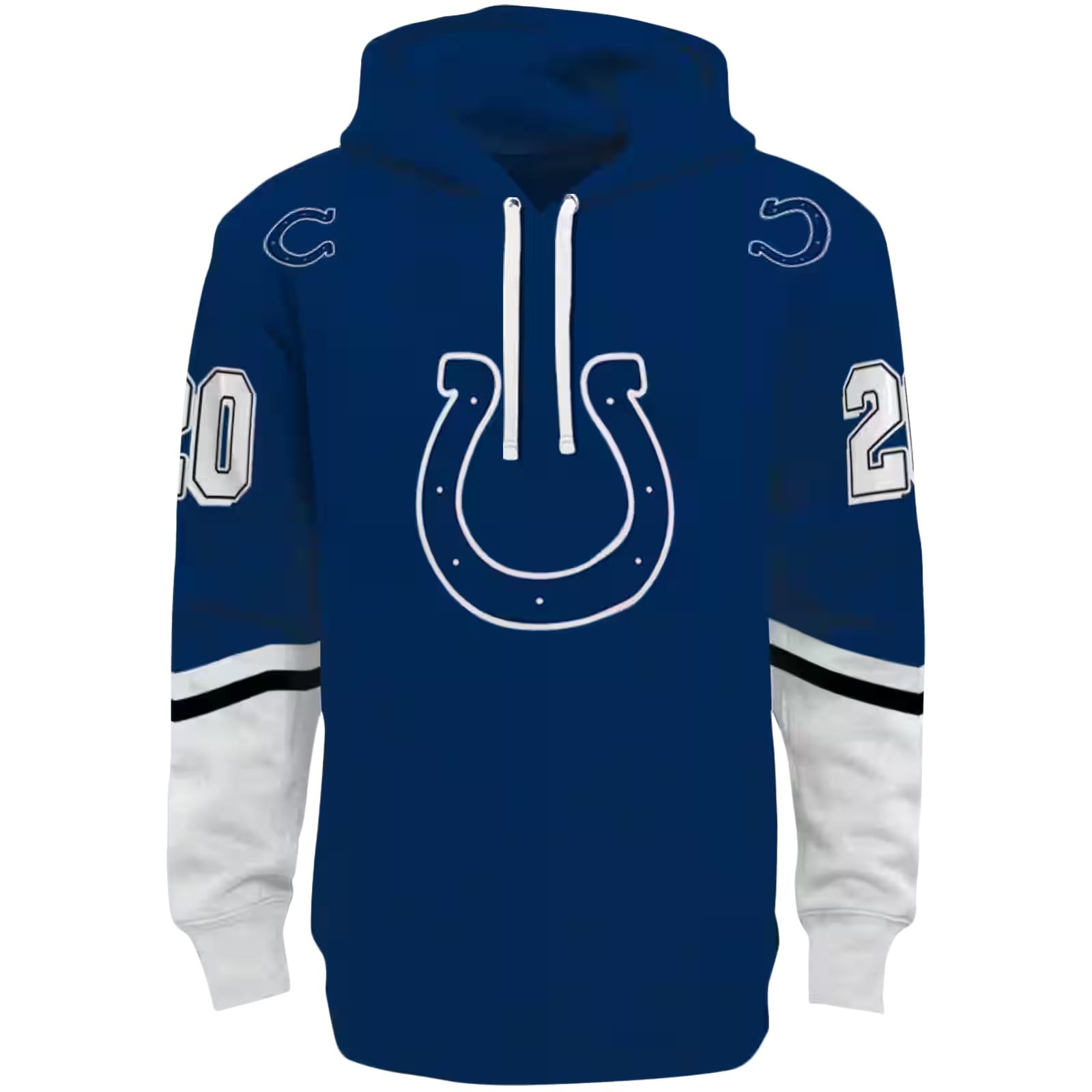 Customized Indianapolis Colts Striped Sleeves Blue Hoodie