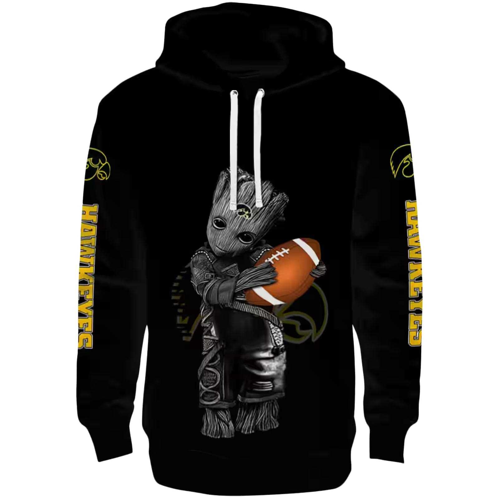 Customized Iowa Hawkeyes Baby Groot Black Hoodie