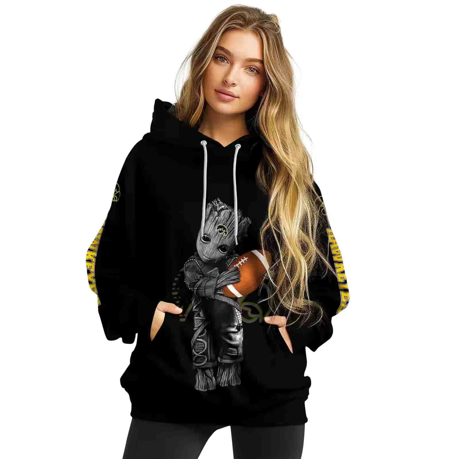 customized iowa hawkeyes baby groot black hoodie high quality