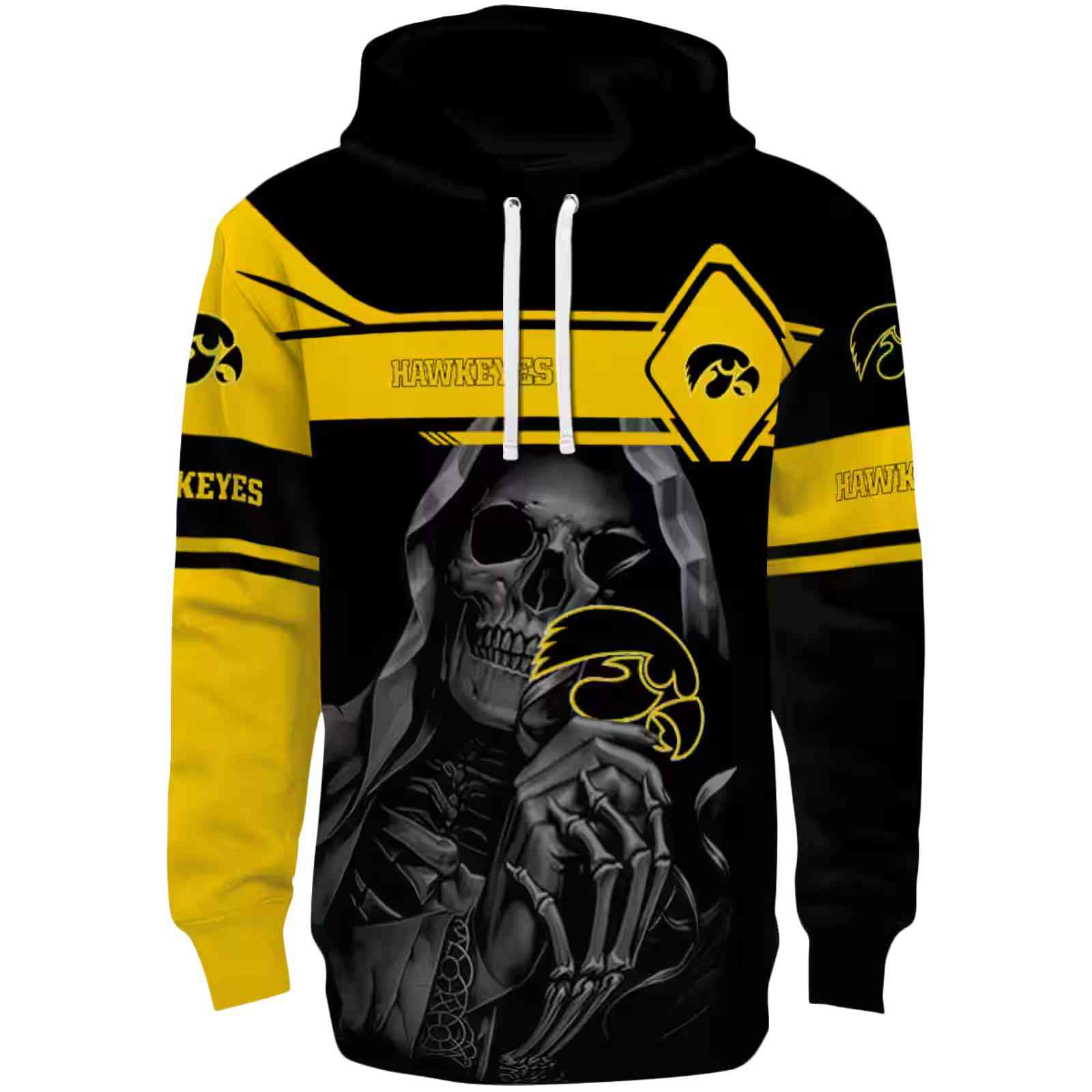 Customized Iowa Hawkeyes Grim Reaper Black Hoodie