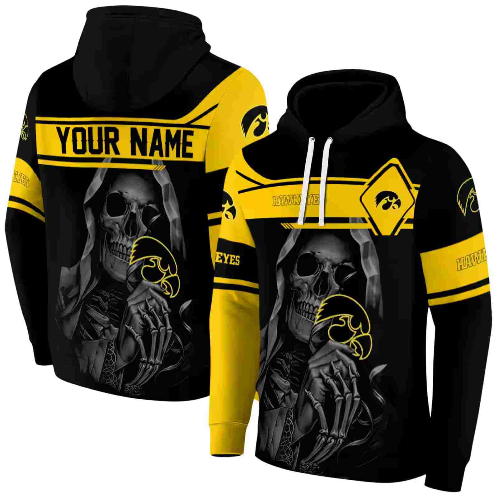 customized iowa hawkeyes grim reaper black hoodie fashion forward