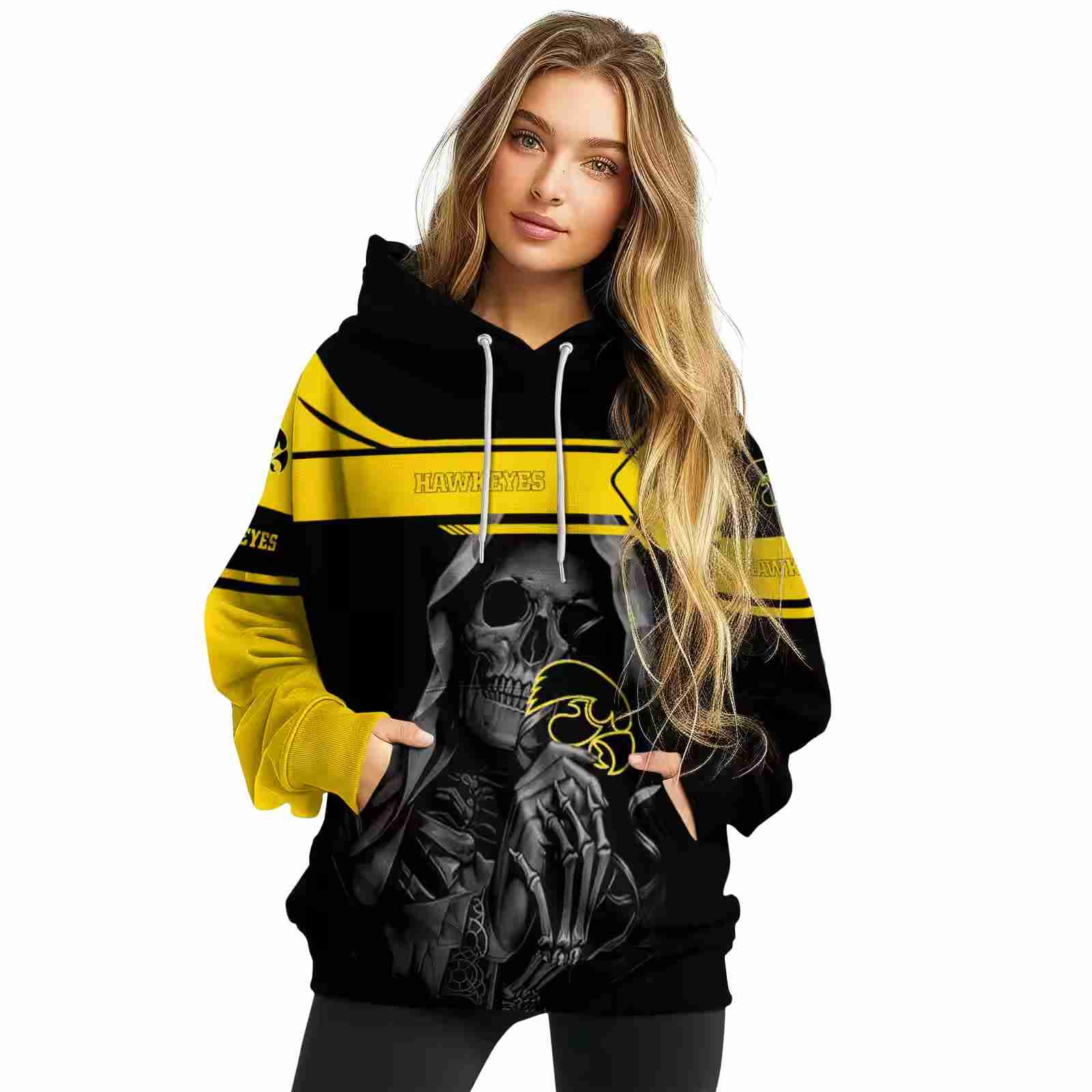 customized iowa hawkeyes grim reaper black hoodie high quality