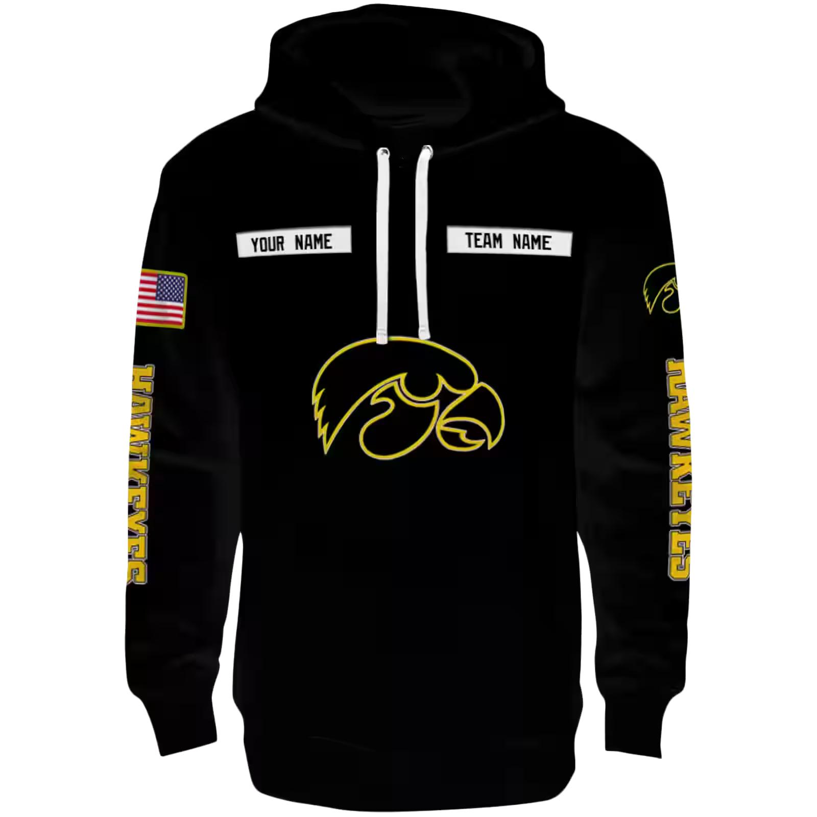 Customized Iowa Hawkeyes Punisher Skull Black Hoodie