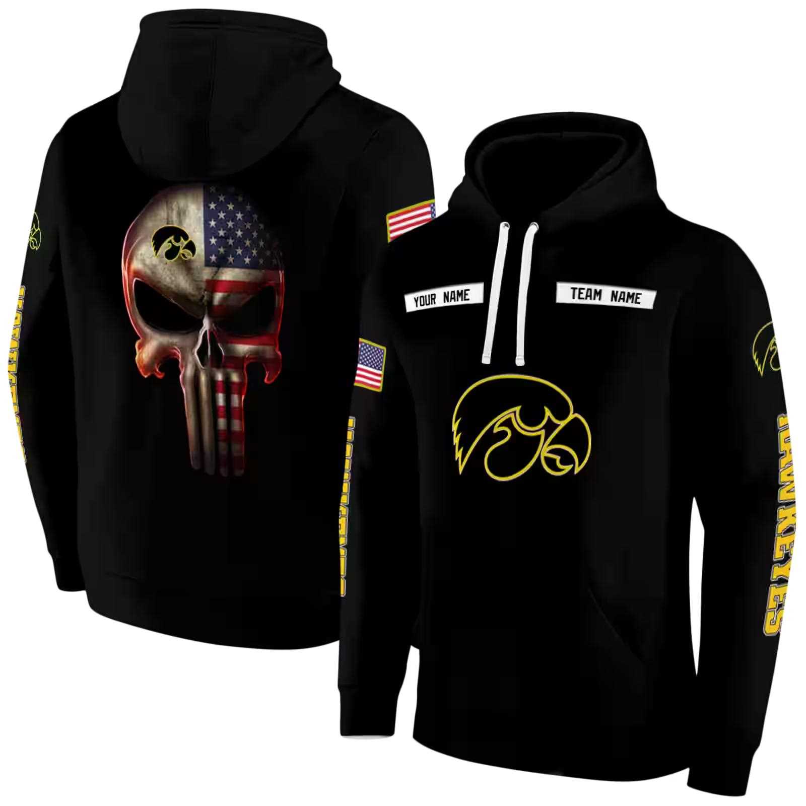 customized iowa hawkeyes punisher skull black hoodie fashion forward