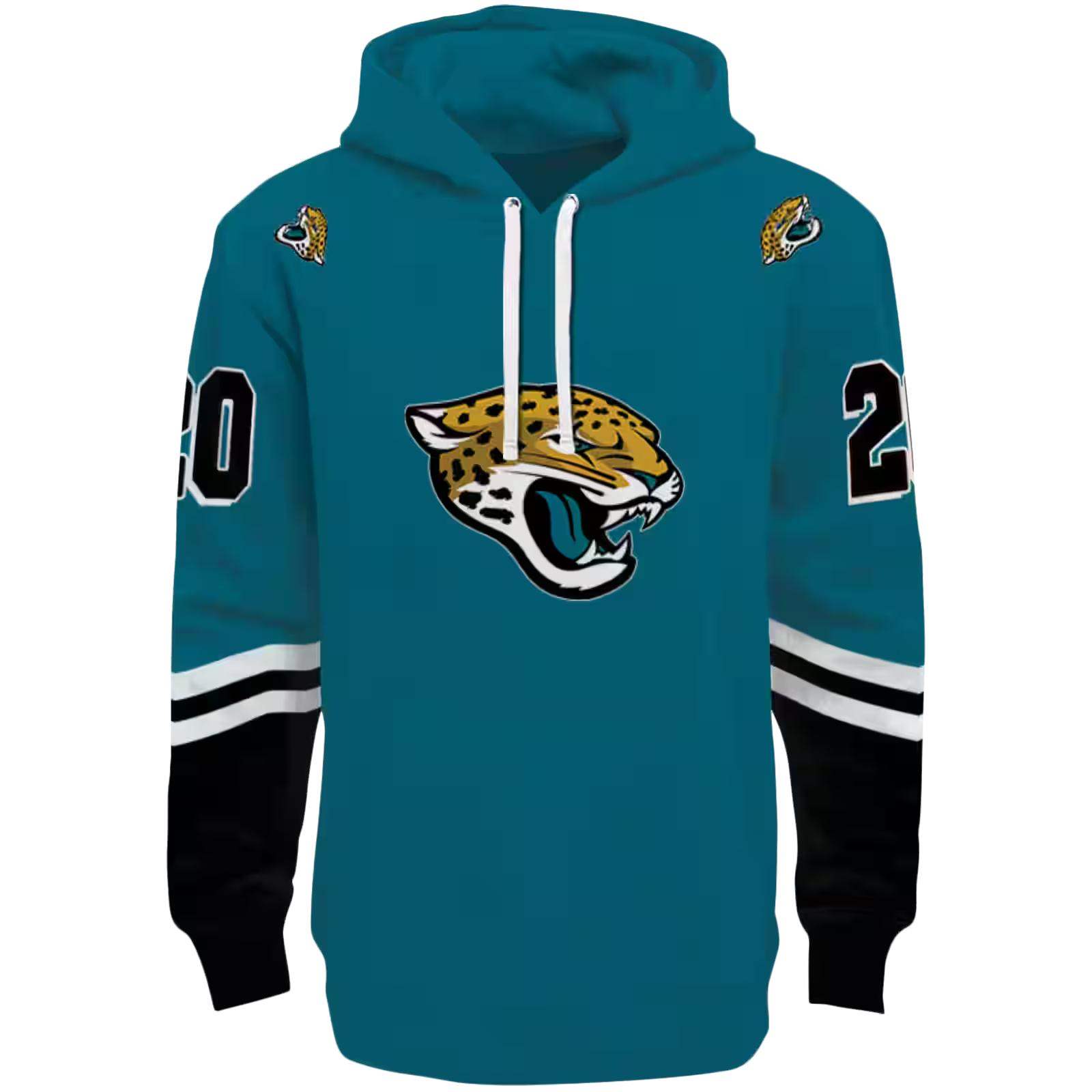 Customized Jacksonville Jaguars Striped Sleeves Teal Hoodie