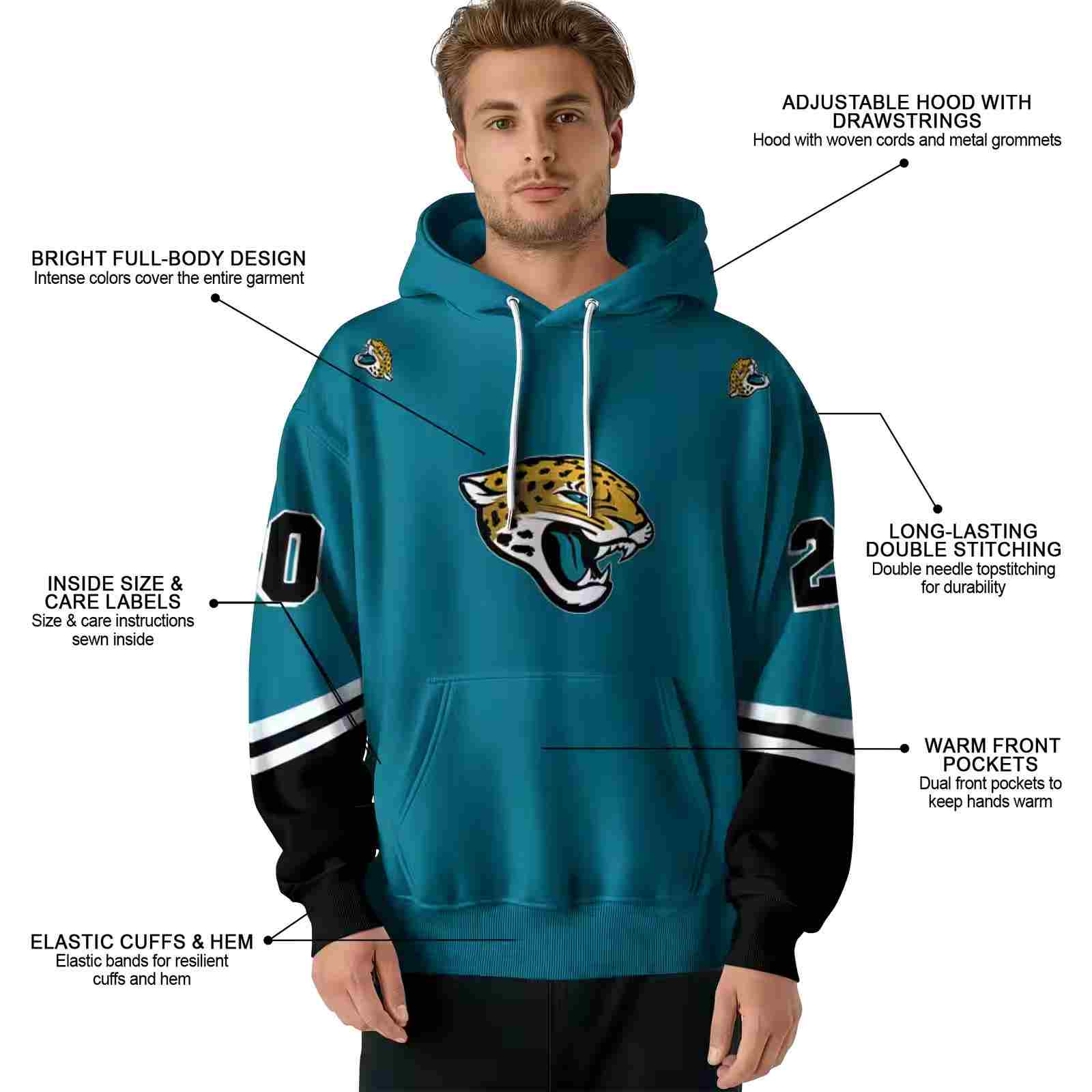 customized jacksonville jaguars striped sleeves teal hoodie latest model