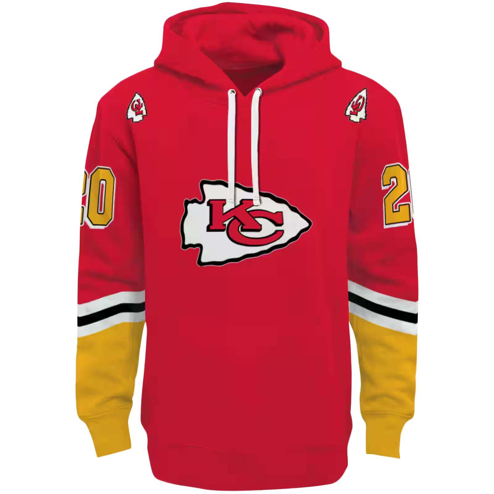 Customized Kansas City Chiefs Striped Sleeves Red Hoodie