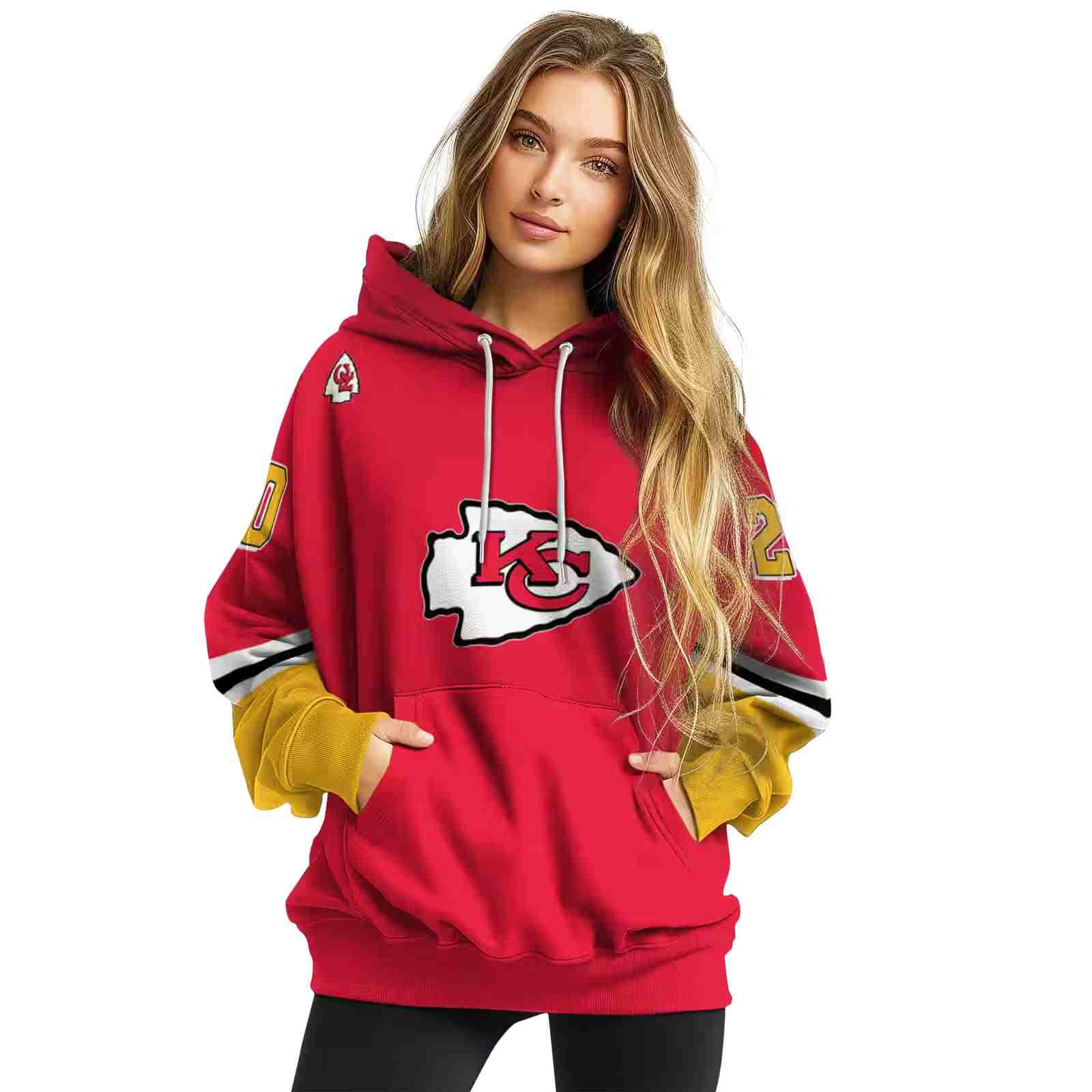 customized kansas city chiefs striped sleeves red hoodie high quality