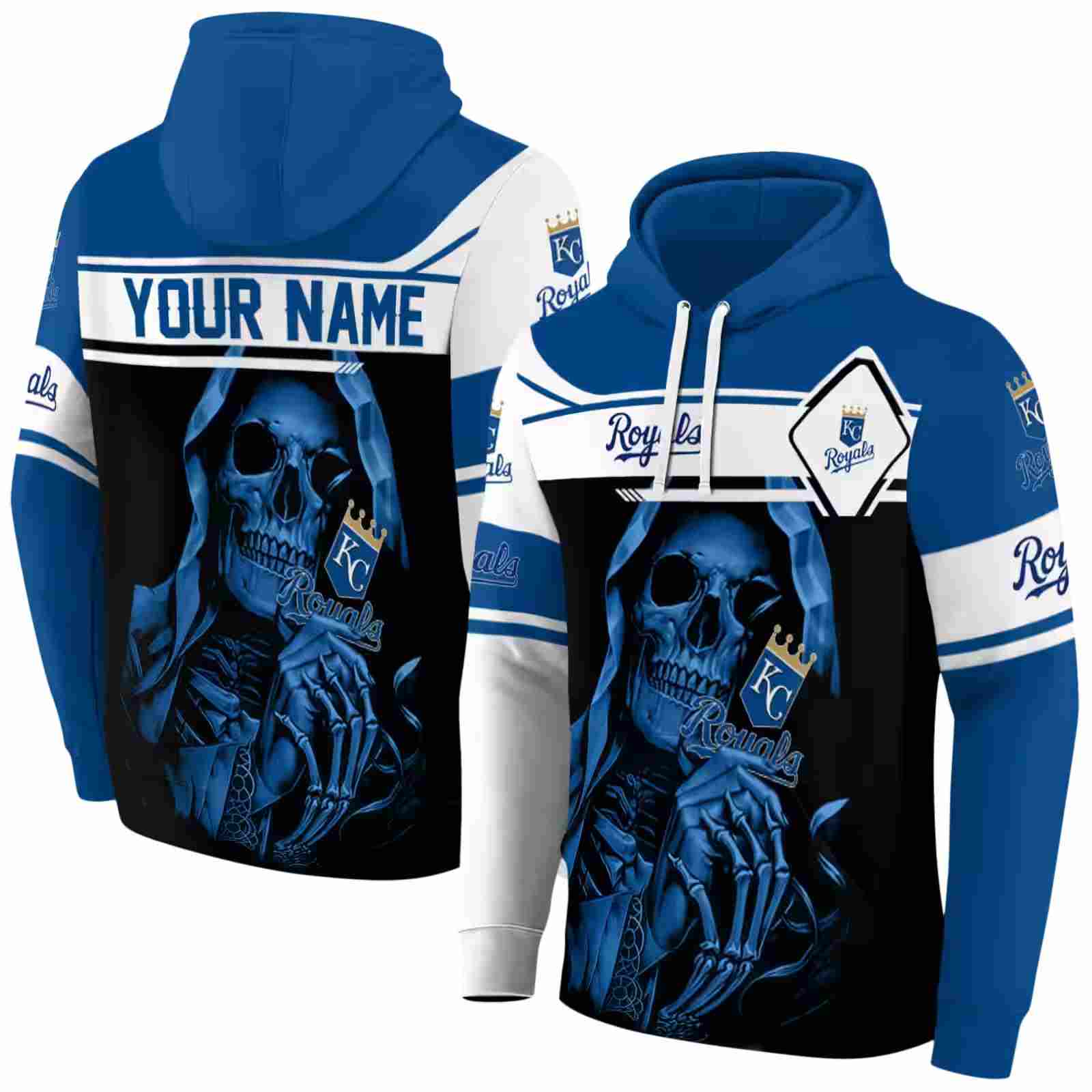 customized kansas city royals grim reaper royal blue black hoodie fashion forward