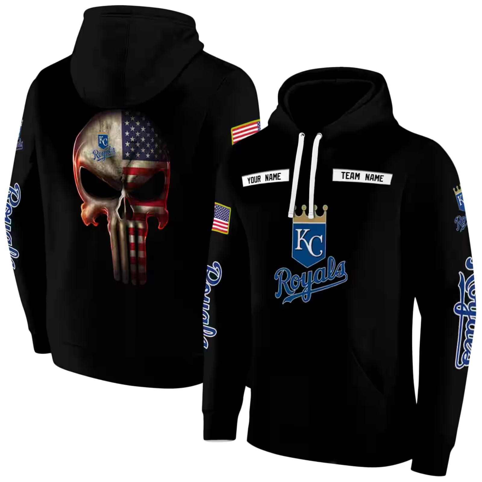 customized kansas city royals punisher skull black hoodie fashion forward