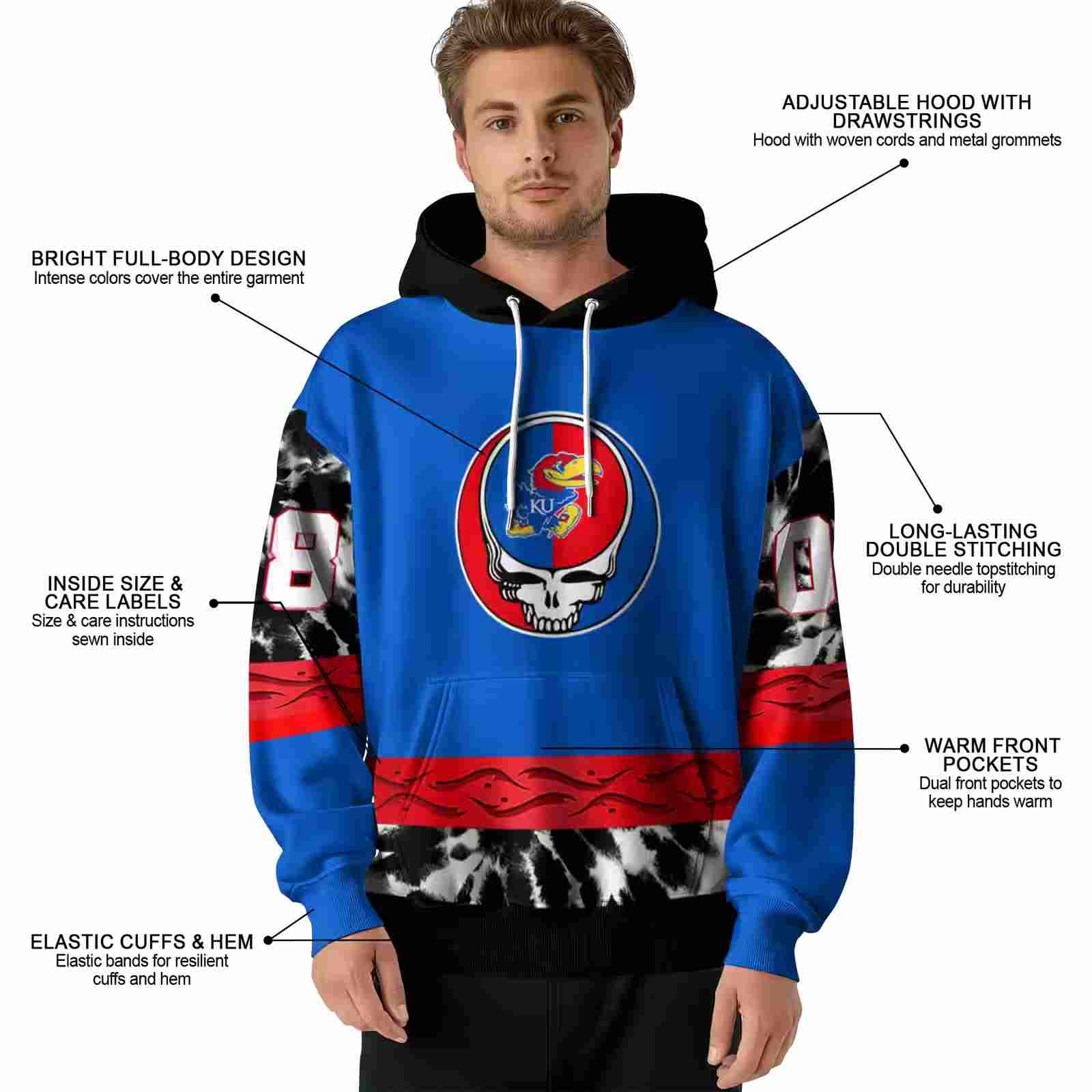 customized kansas jayhawks grateful vibes blue hoodie latest model