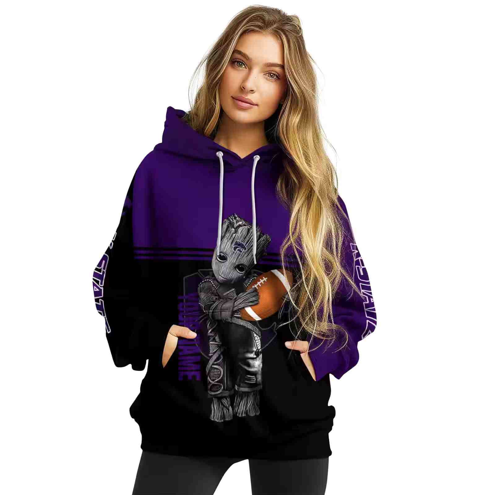 customized kansas state wildcats baby groot purple black hoodie high quality