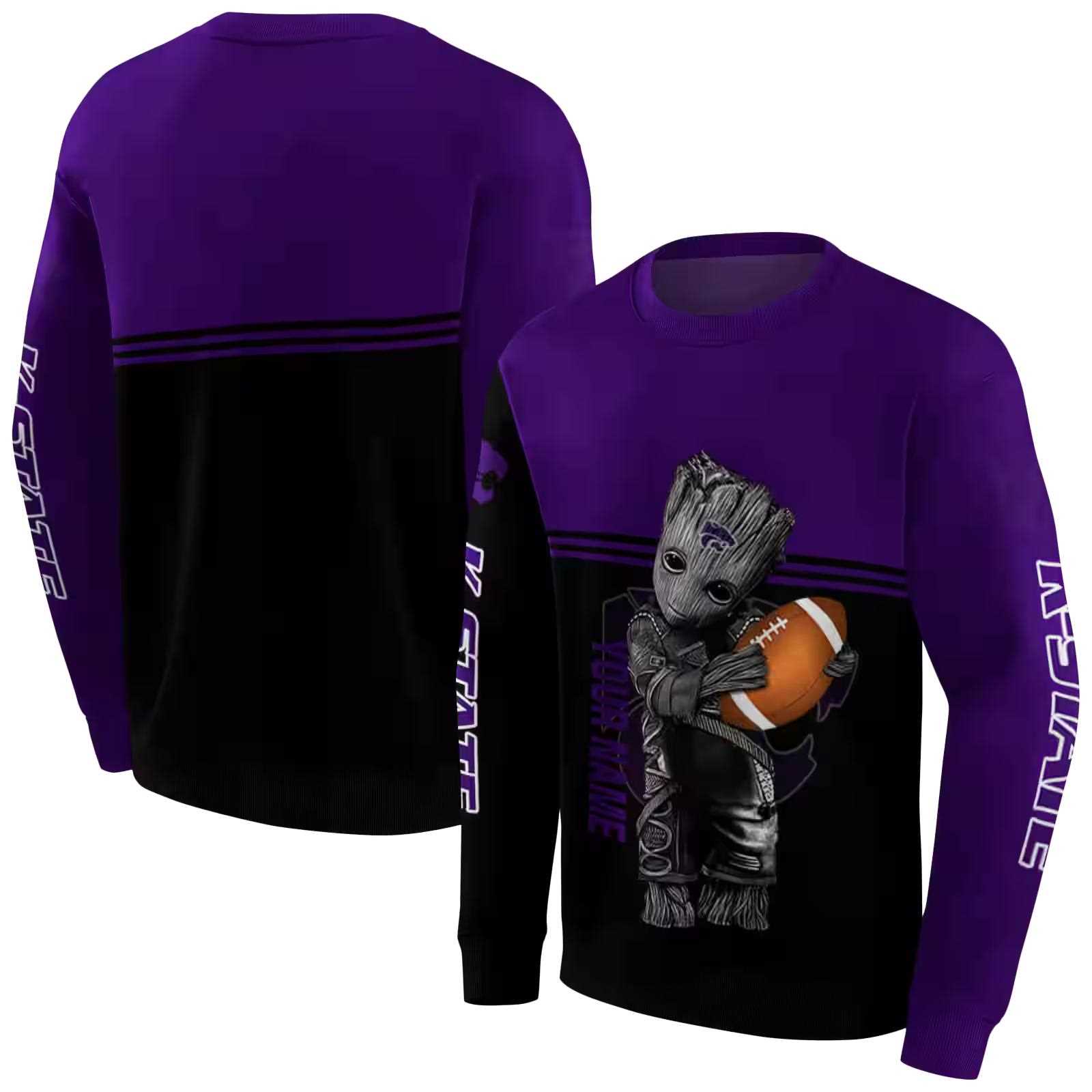 customized kansas state wildcats baby groot purple black hoodie premium grade