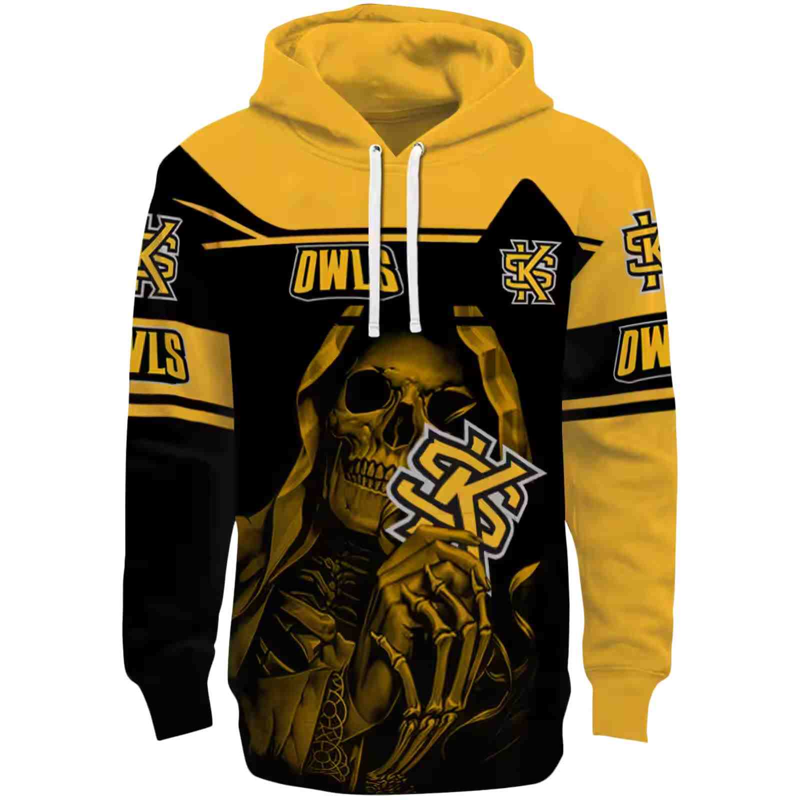 Customized Kennesaw State Owls Grim Reaper Gold Black Hoodie