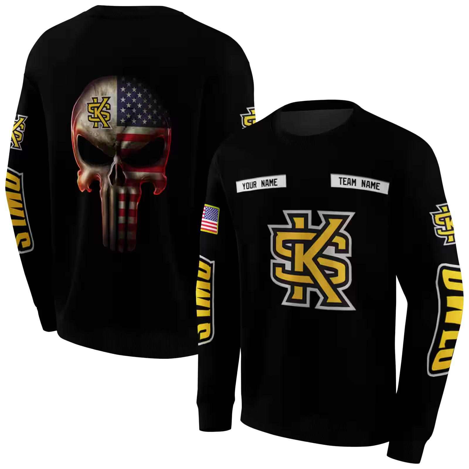 customized kennesaw state owls punisher skull black hoodie premium grade