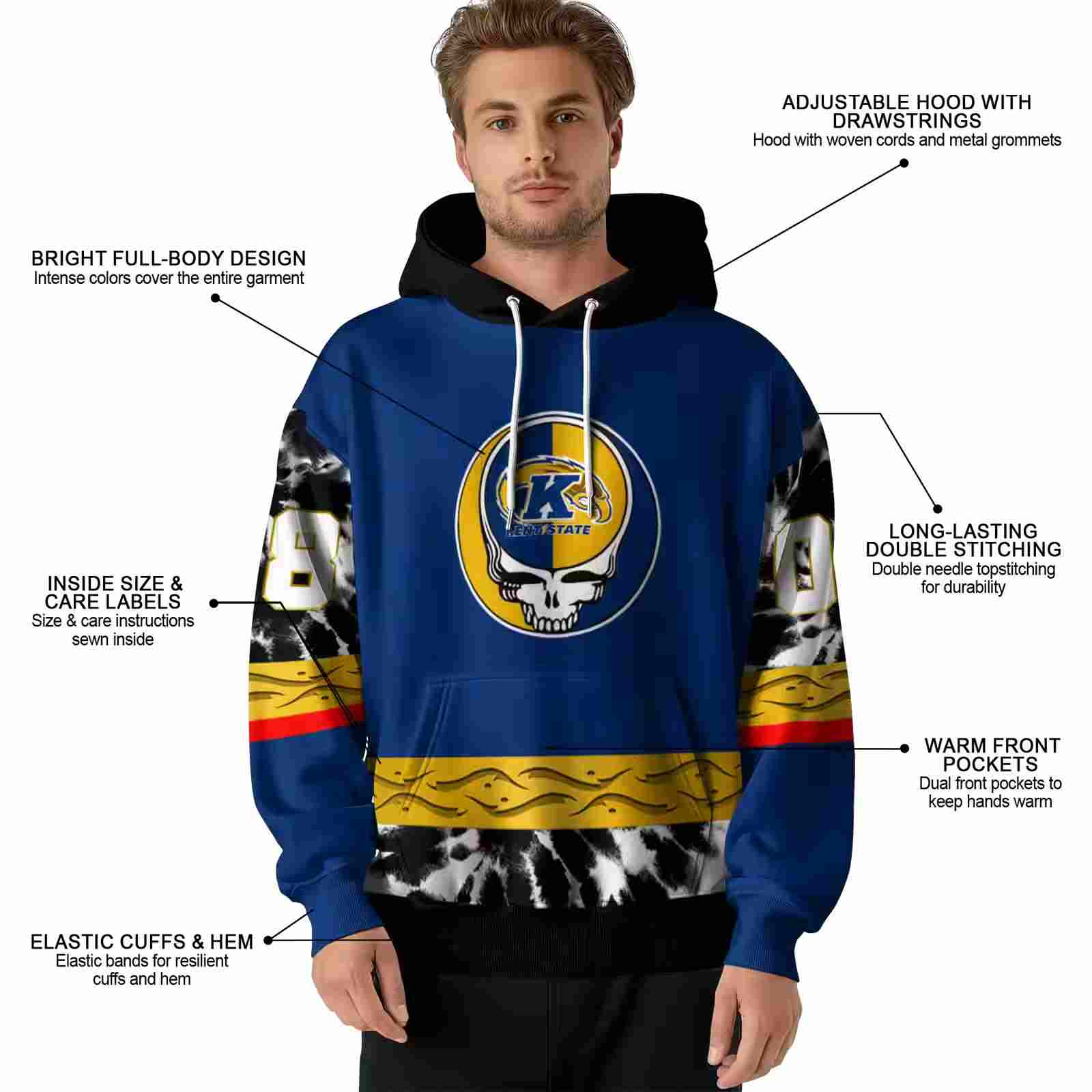 customized kent state golden flashes grateful vibes navy blue hoodie latest model