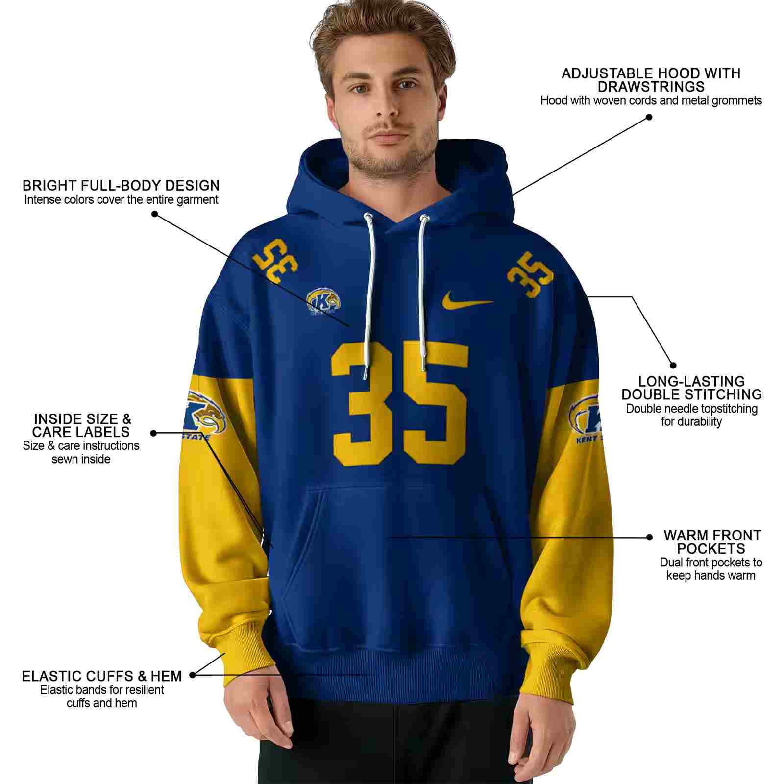 customized kent state golden flashes minimal design navy blue hoodie latest model