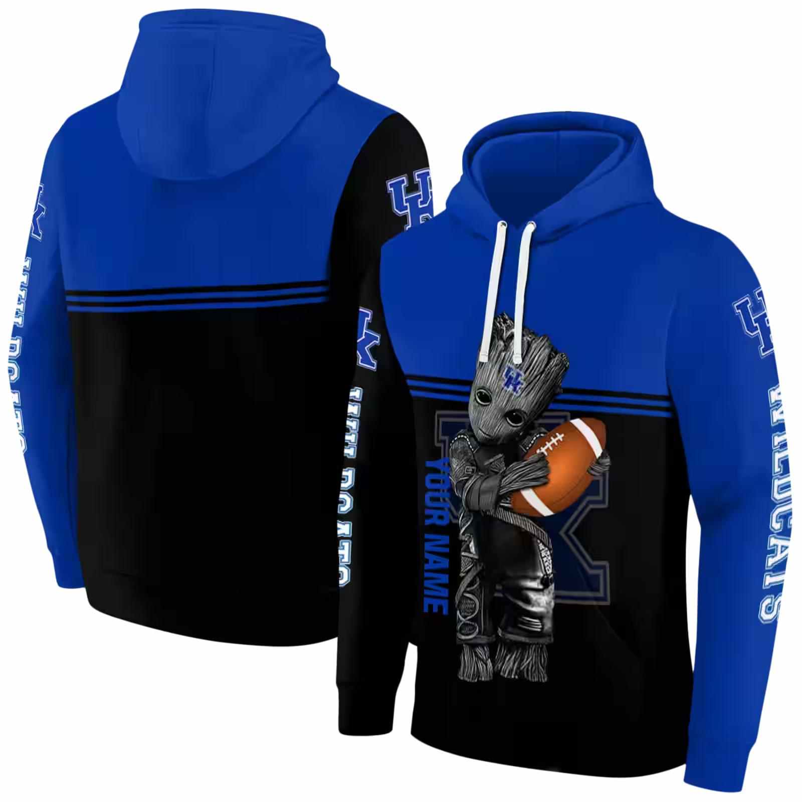 customized kentucky wildcats baby groot blue black hoodie fashion forward