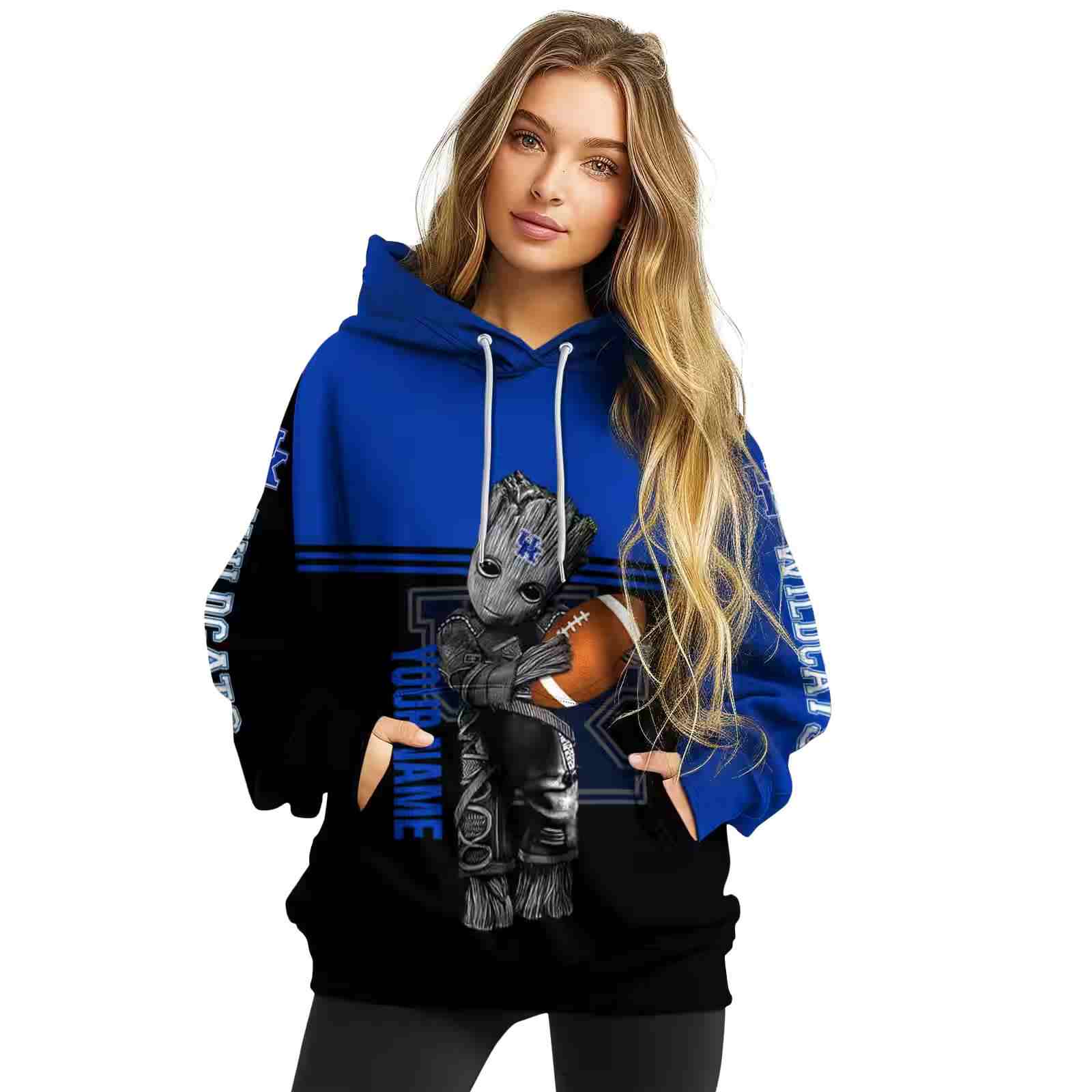 customized kentucky wildcats baby groot blue black hoodie high quality