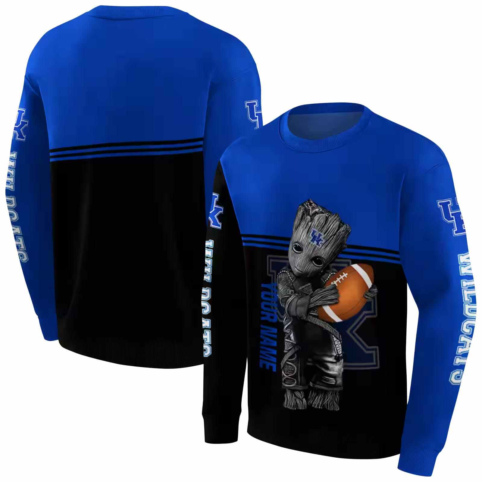 customized kentucky wildcats baby groot blue black hoodie premium grade