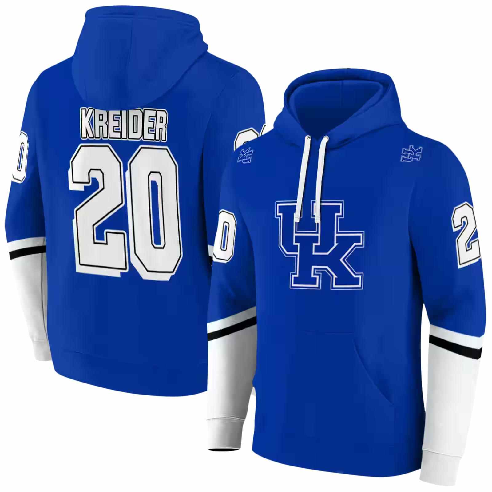 customized kentucky wildcats striped sleeves blue hoodie fashion forward